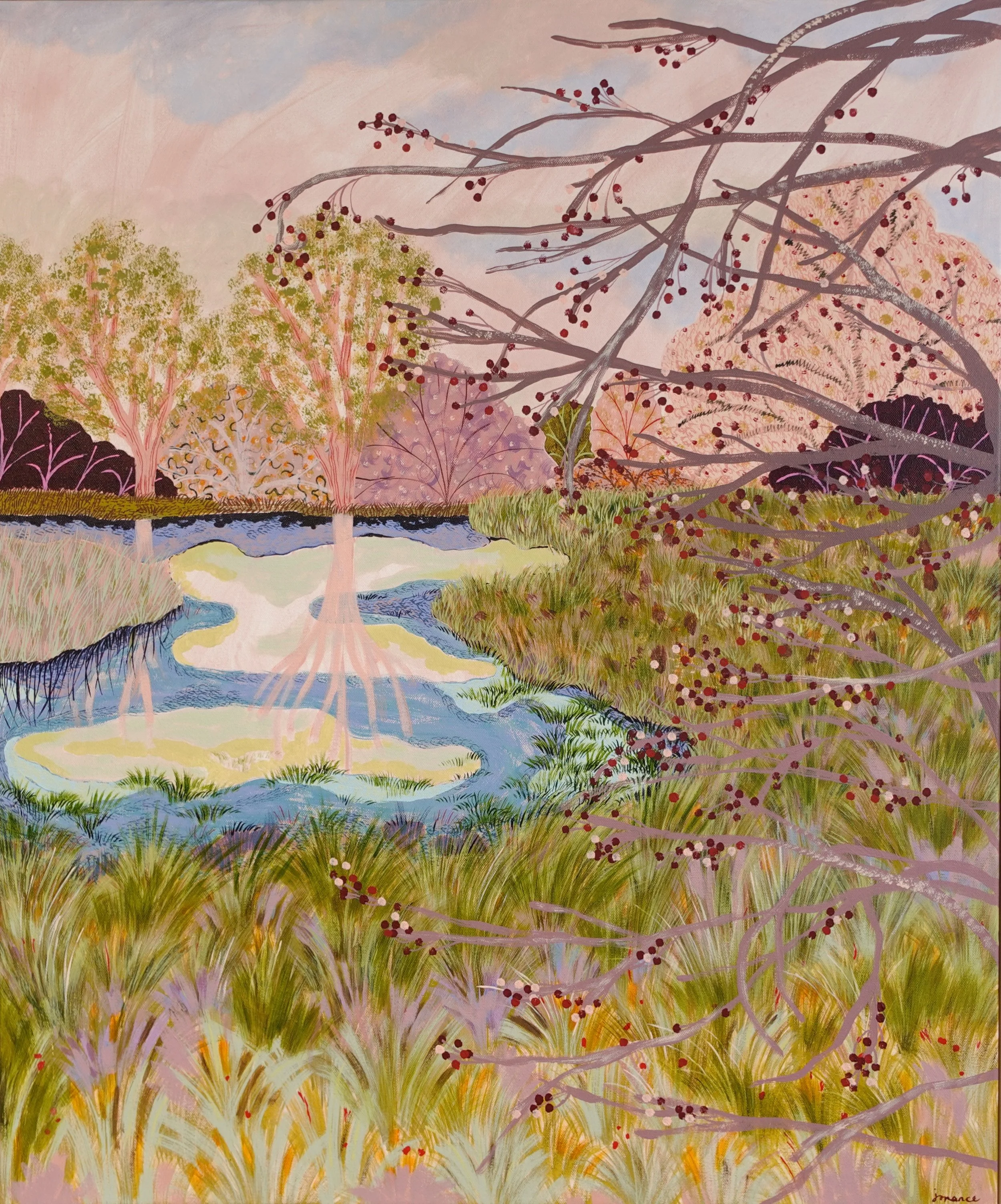 &lsquo;Where the Grasses sing&rsquo;, a painting currently on show in &lsquo;Field Notes&rsquo;, my debut solo show running till the 4th July @twilight_contemporary 🪻✨

I really could paint this pond over and over again. Always something new to see,