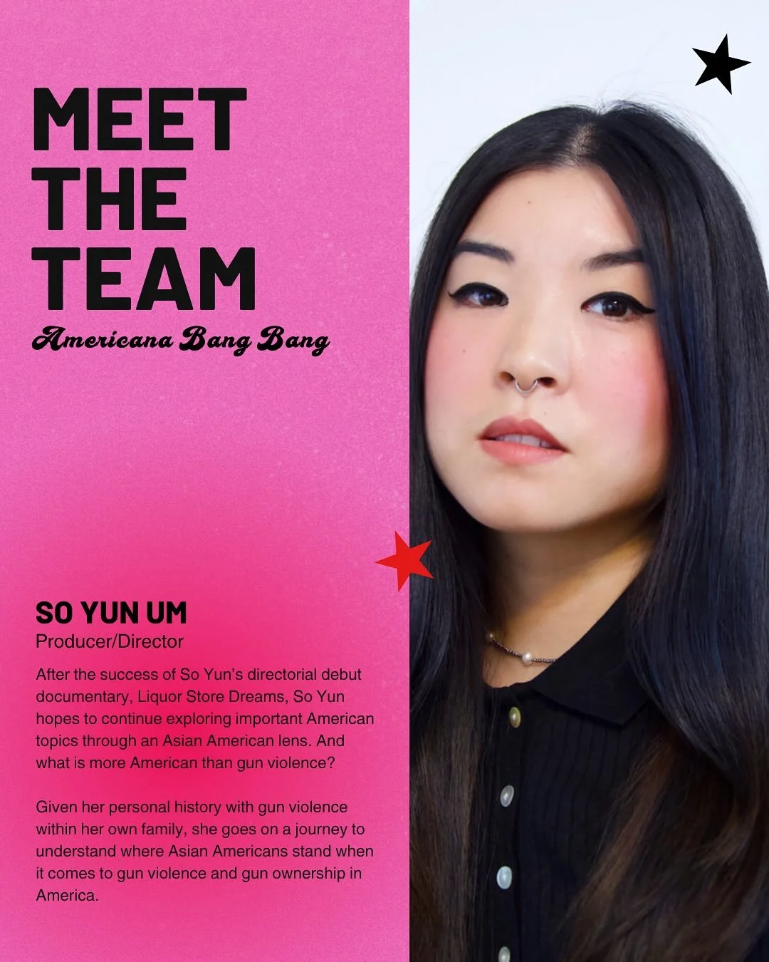 MEET OUR TEAM! 💖 It takes a village to make a film happen and we have the best team ever! 

To learn more about our film, go to soyunum.com/americanabangbang

#AmericanaBangBang #Documentary #Gunviolence