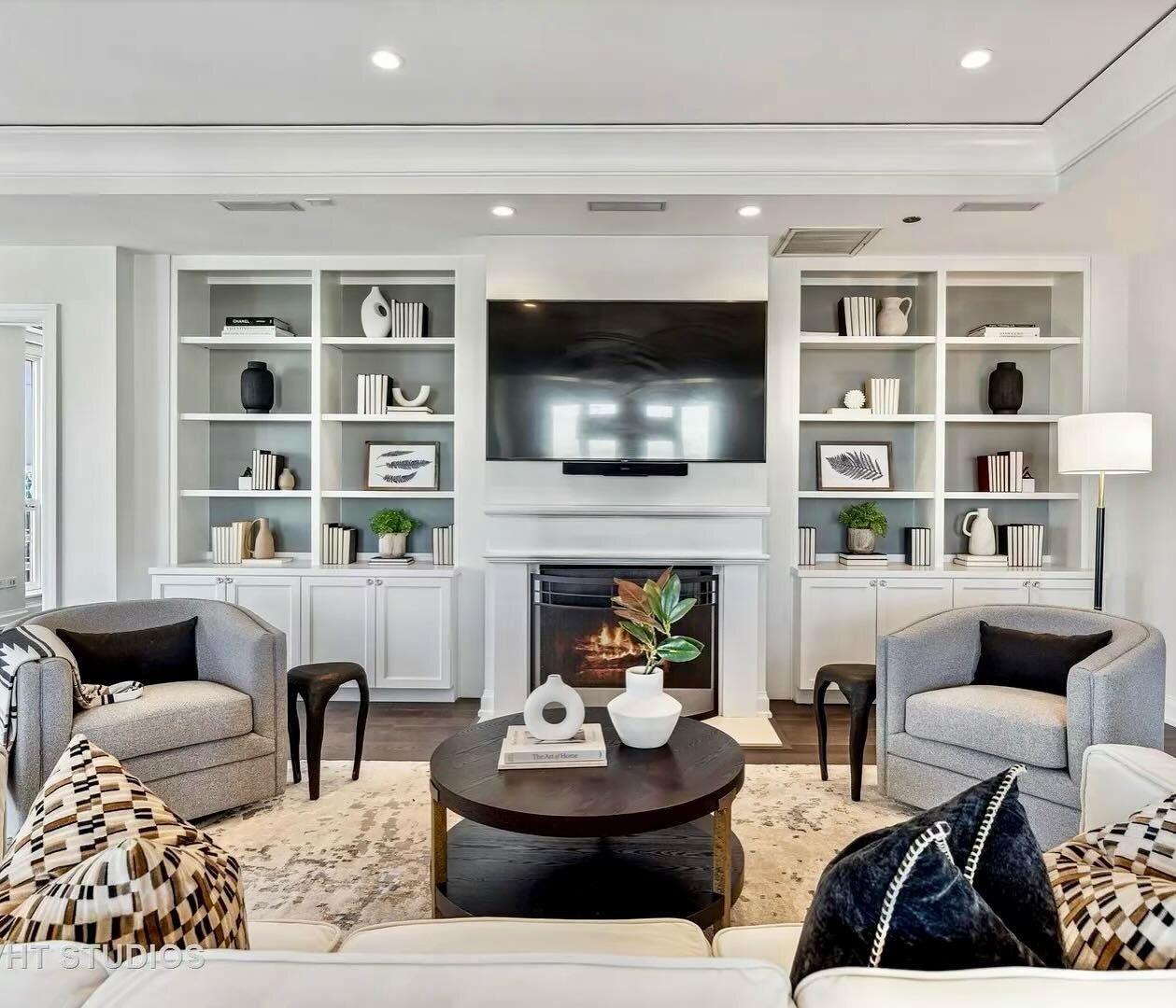 Rainy April Sundays&hellip;. For days like this we create spaces to curl up and read a book in or watch a classic movie by the fire. This staging at 11 E. Walton shows the perfect room for both. #pslehmanstaging #stagedtosell #visualmarketing