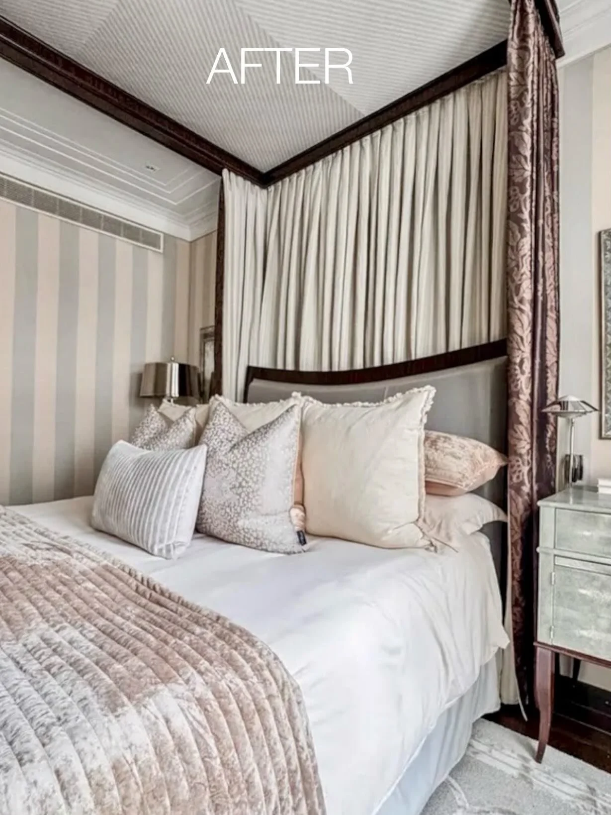Asked by smart agent Jenny Ames to simply update the bedding, side table and pillows here at 1524 N. Astor, we took this bedroom from Henry VIII to a whole new Bridgerton level.  #stagedbypslehman #soft #gorgeous #bridgertonstyle