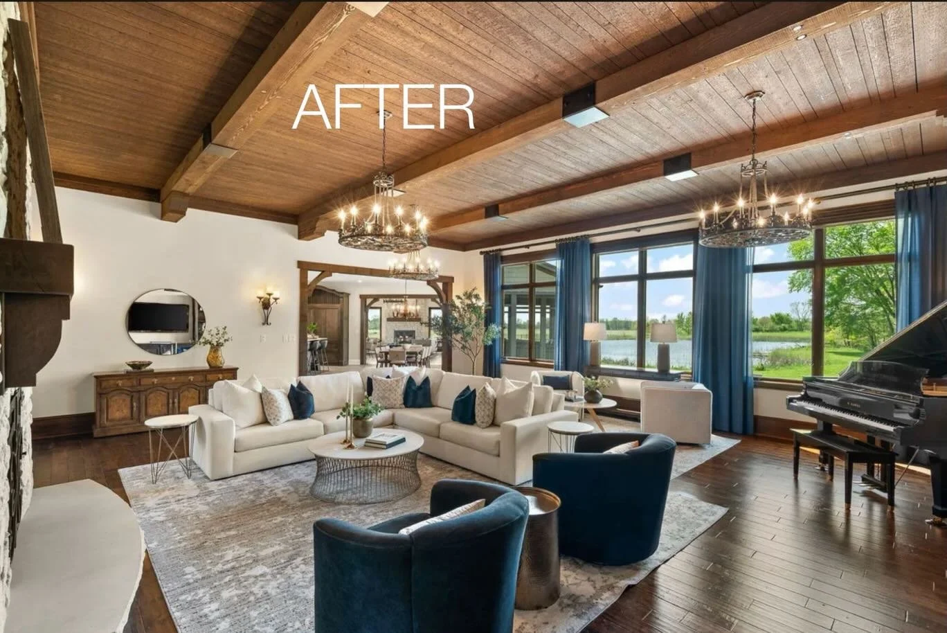 Summer dream home! Our staging shows the beautiful potential of this glorious, welcoming, comfortable family room in Valparaiso Indiana. Contact agent Lesley Sweeney about purchasing the entire mansion and the 77 acres that come with it. ‼️😆 
#dream