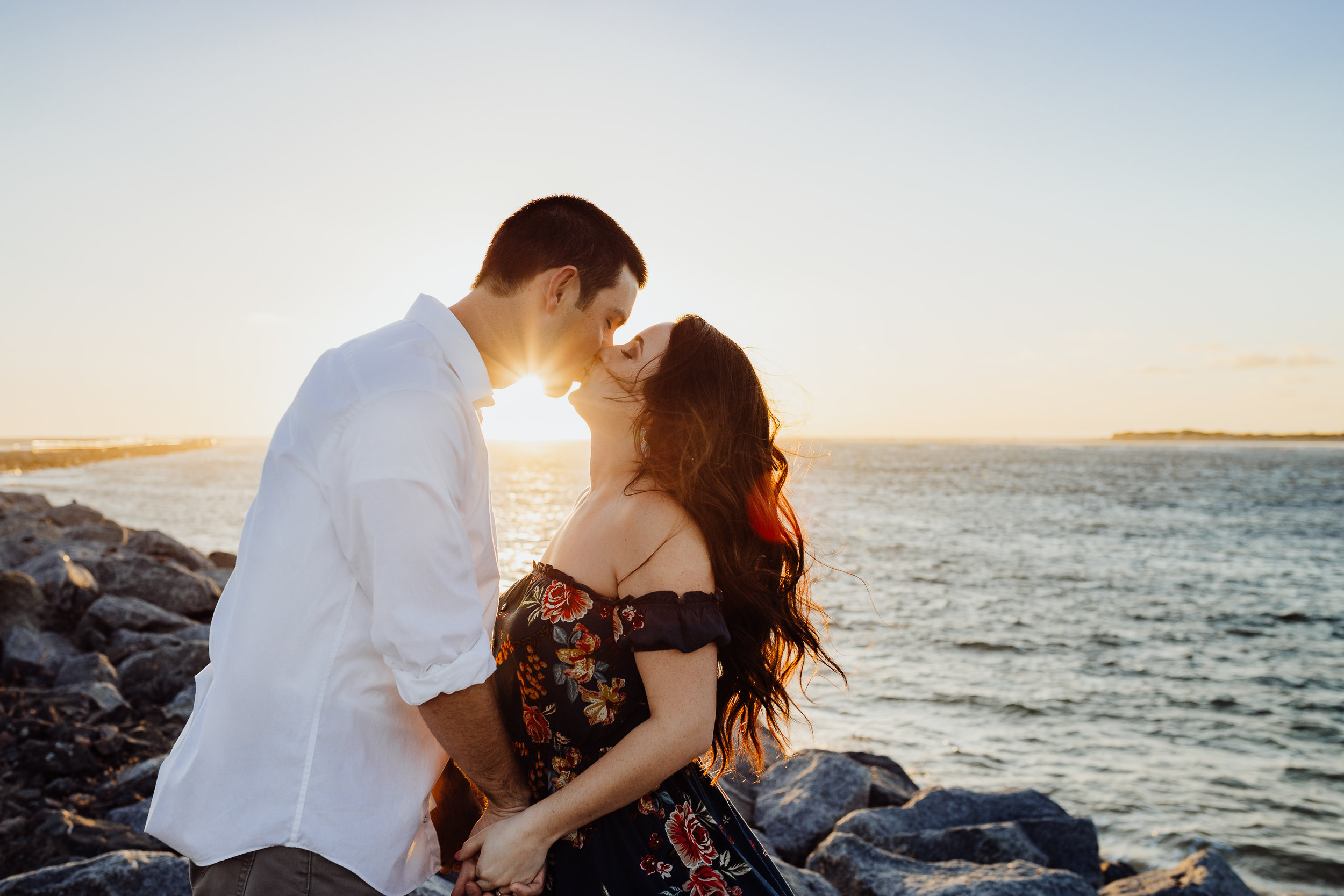 Daytona Beach engagement photographer shot in Ponce Inlet, Fl styled with a floral Sophie and Trey maxi dress