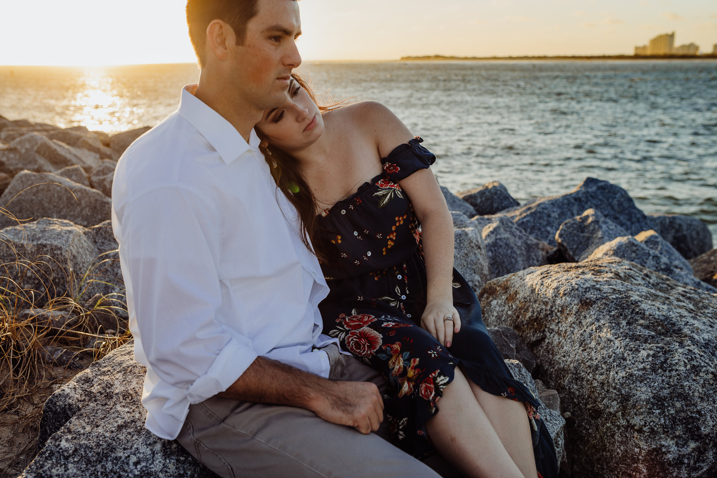 Daytona Beach engagement photographer shot in Ponce Inlet, Fl styled with a floral Sophie and Trey maxi dress