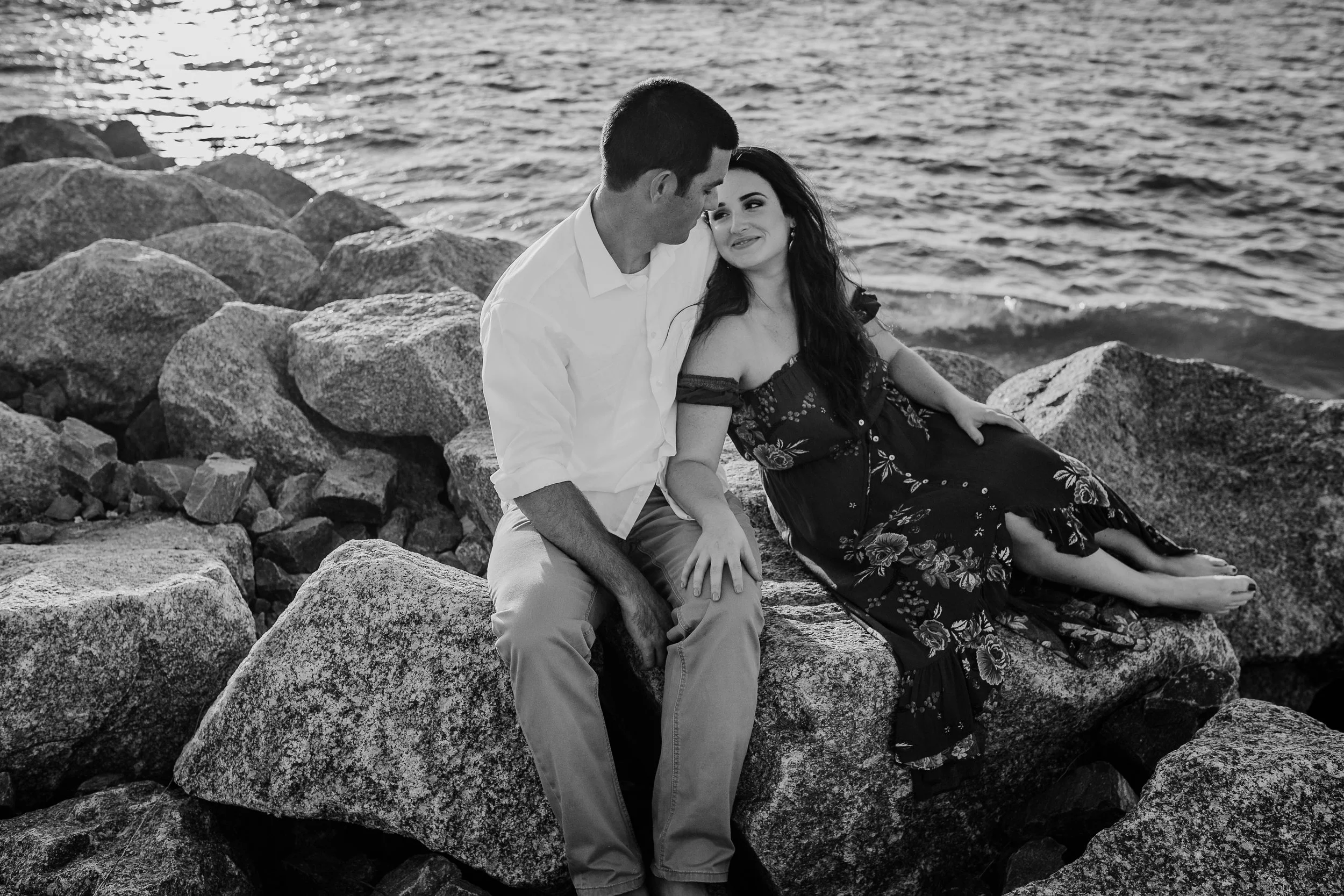 Daytona Beach engagement photographer shot in Ponce Inlet, Fl styled with a floral Sophie and Trey maxi dress