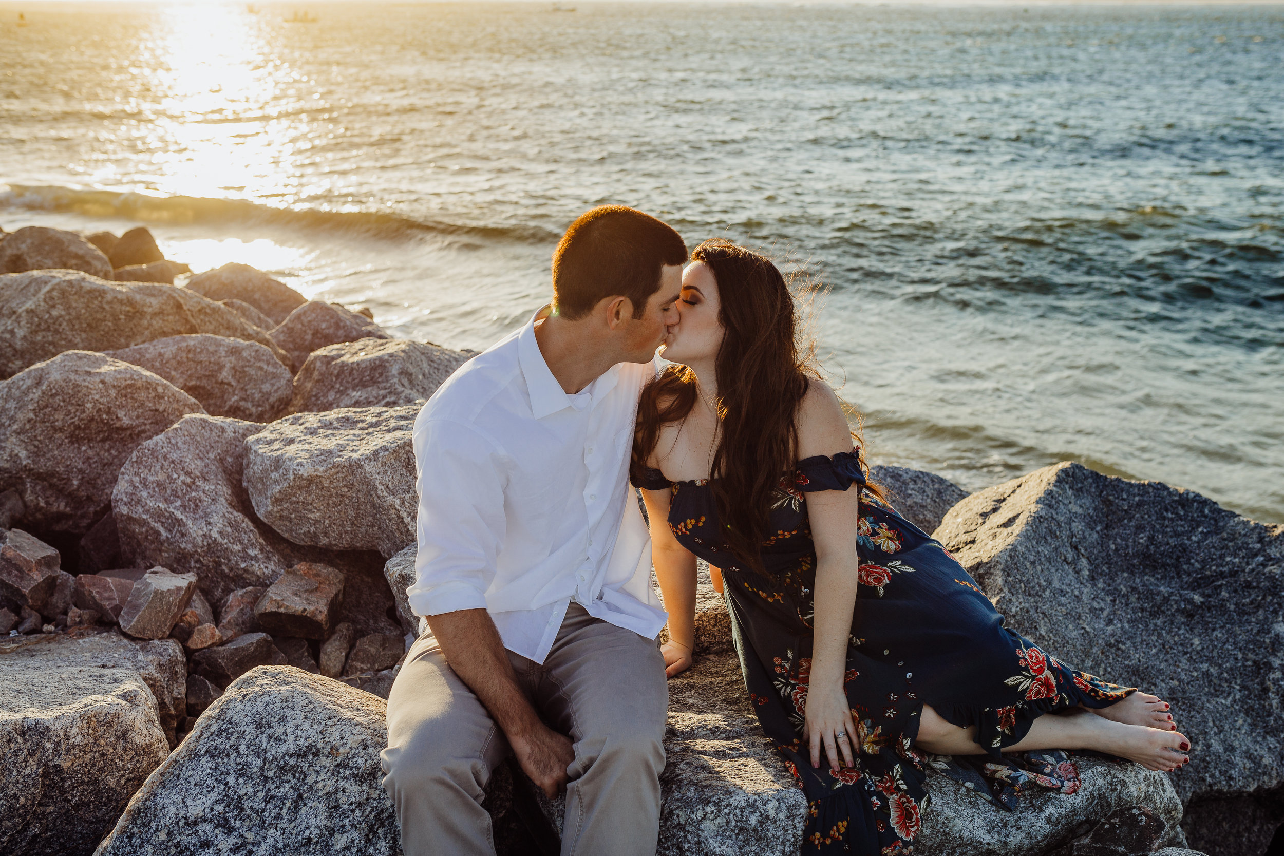 Daytona Beach engagement photographer shot in Ponce Inlet, Fl styled with a floral Sophie and Trey maxi dress