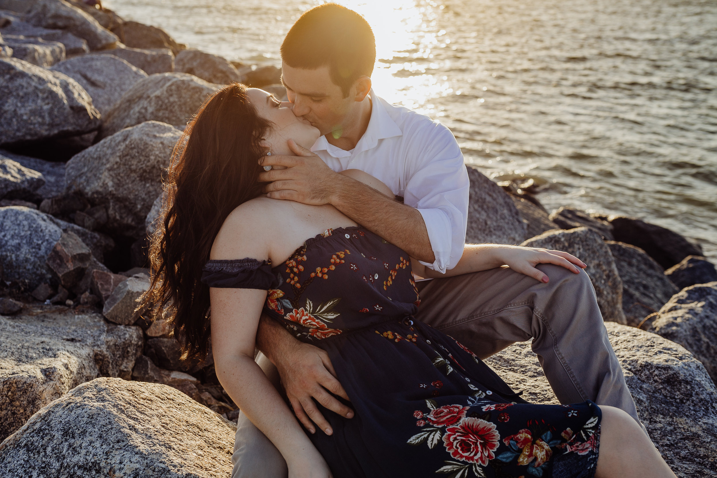 Daytona Beach engagement photographer shot in Ponce Inlet, Fl styled with a floral Sophie and Trey maxi dress