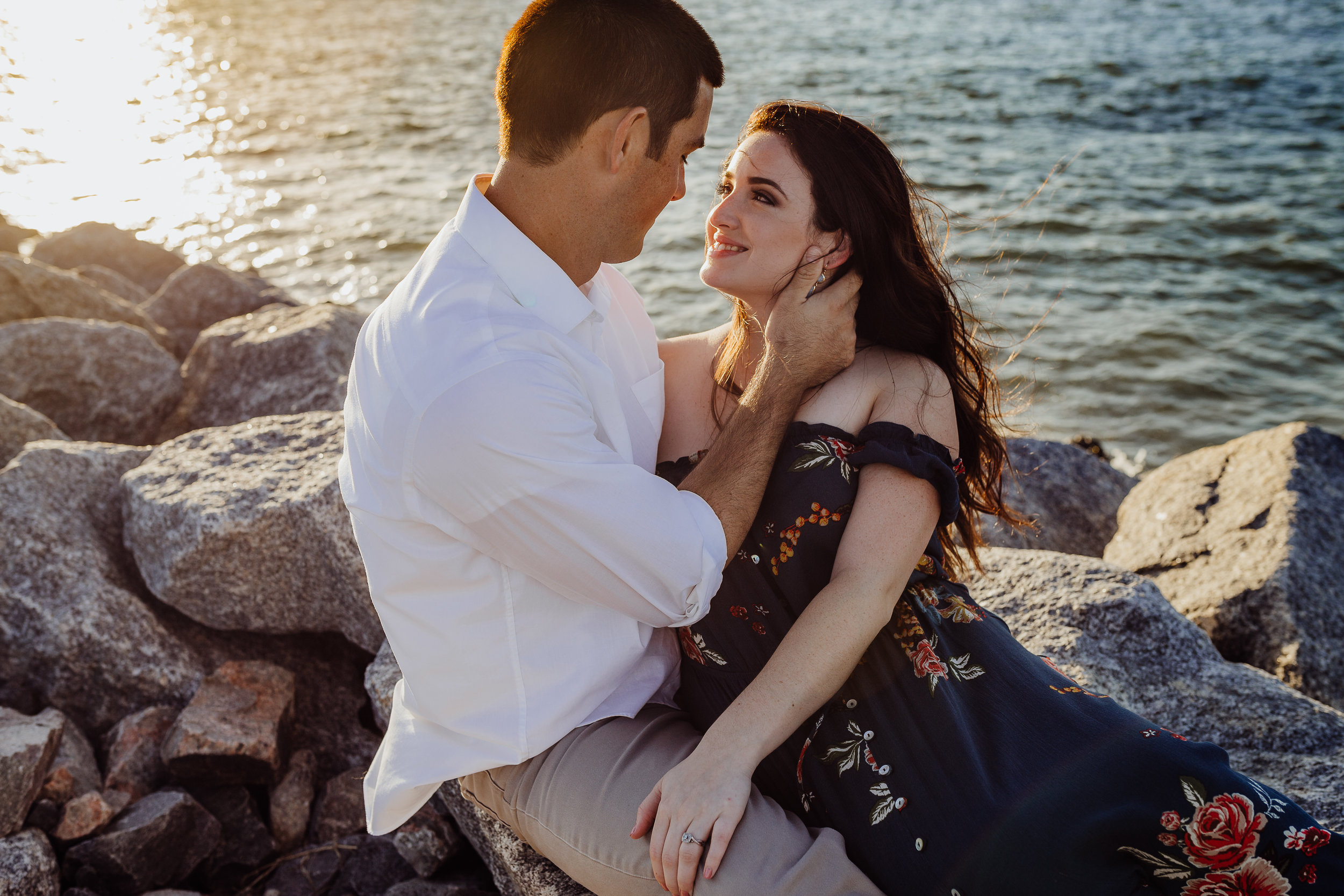 Daytona Beach engagement photographer shot in Ponce Inlet, Fl styled with a floral Sophie and Trey maxi dress