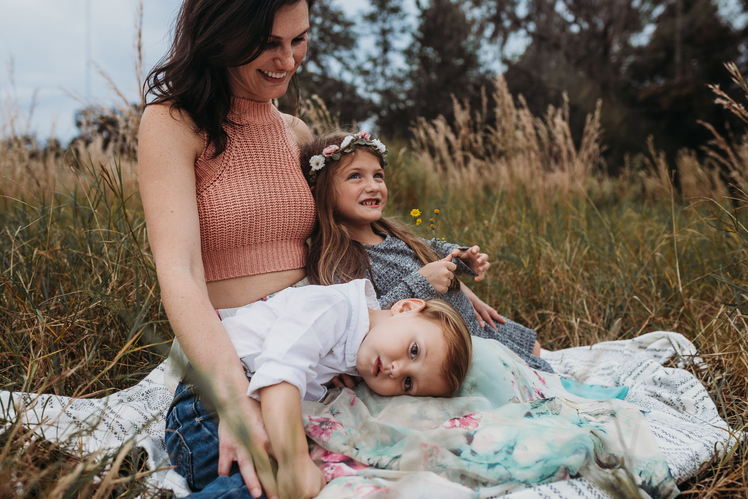 Deland Florida Family Photographer with boho field photoshoot