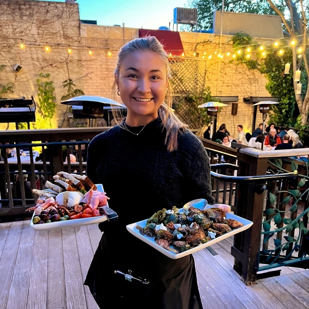 Double the deliciousness! 🤩 Ally serving up two of our popular sharing plates the Brussels Sprouts and the Burrata and Charcuterie.