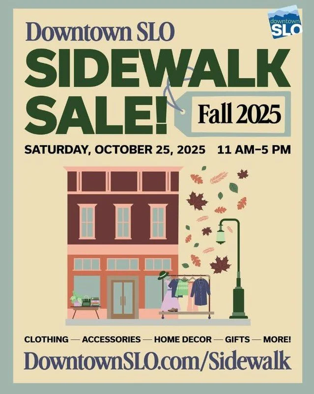 We&rsquo;re excited to be part of @downtownslo&rsquo;s first-ever Sidewalk Sale! 🍂 Join us Saturday, October 25 from 11 AM&ndash;5 PM to explore local shops, enjoy exclusive deals, and stop by for our special cocktail: The SLO Spritz ✨ Details comin