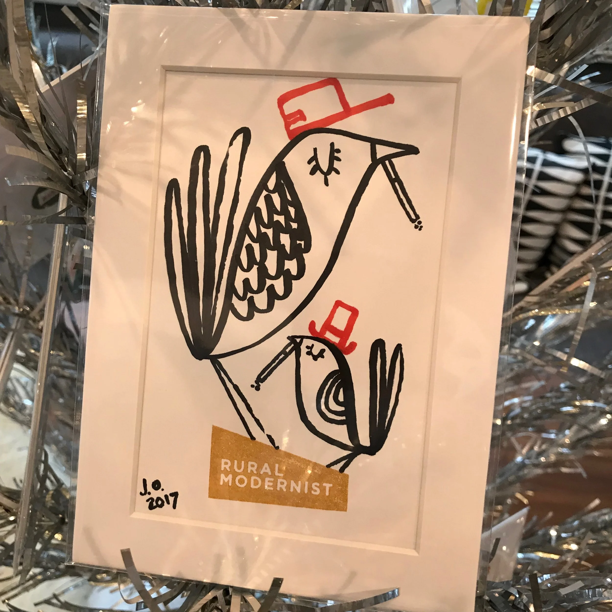 two birds with red hats smoking cigarettes