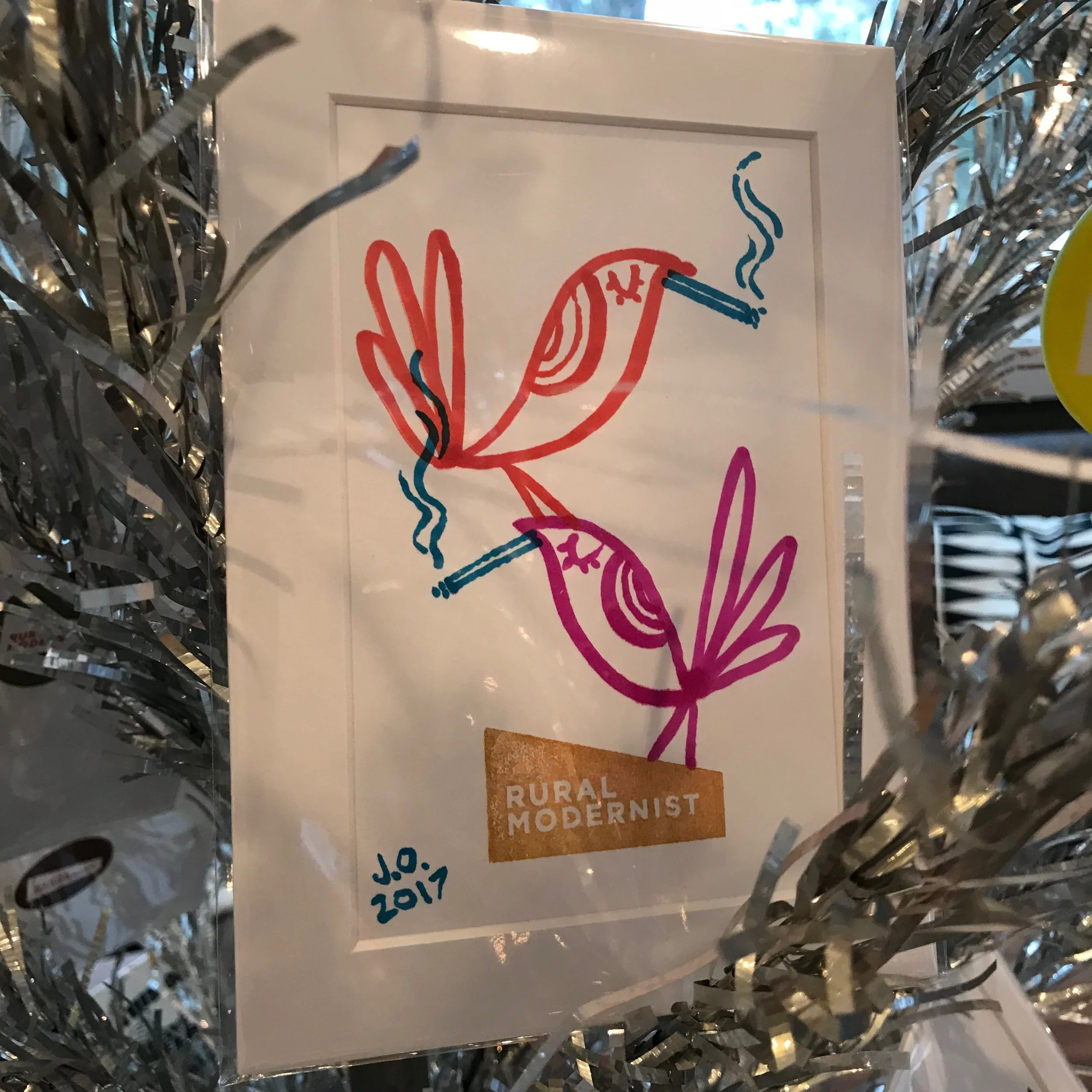 orange and pink birds smoking cigarettes