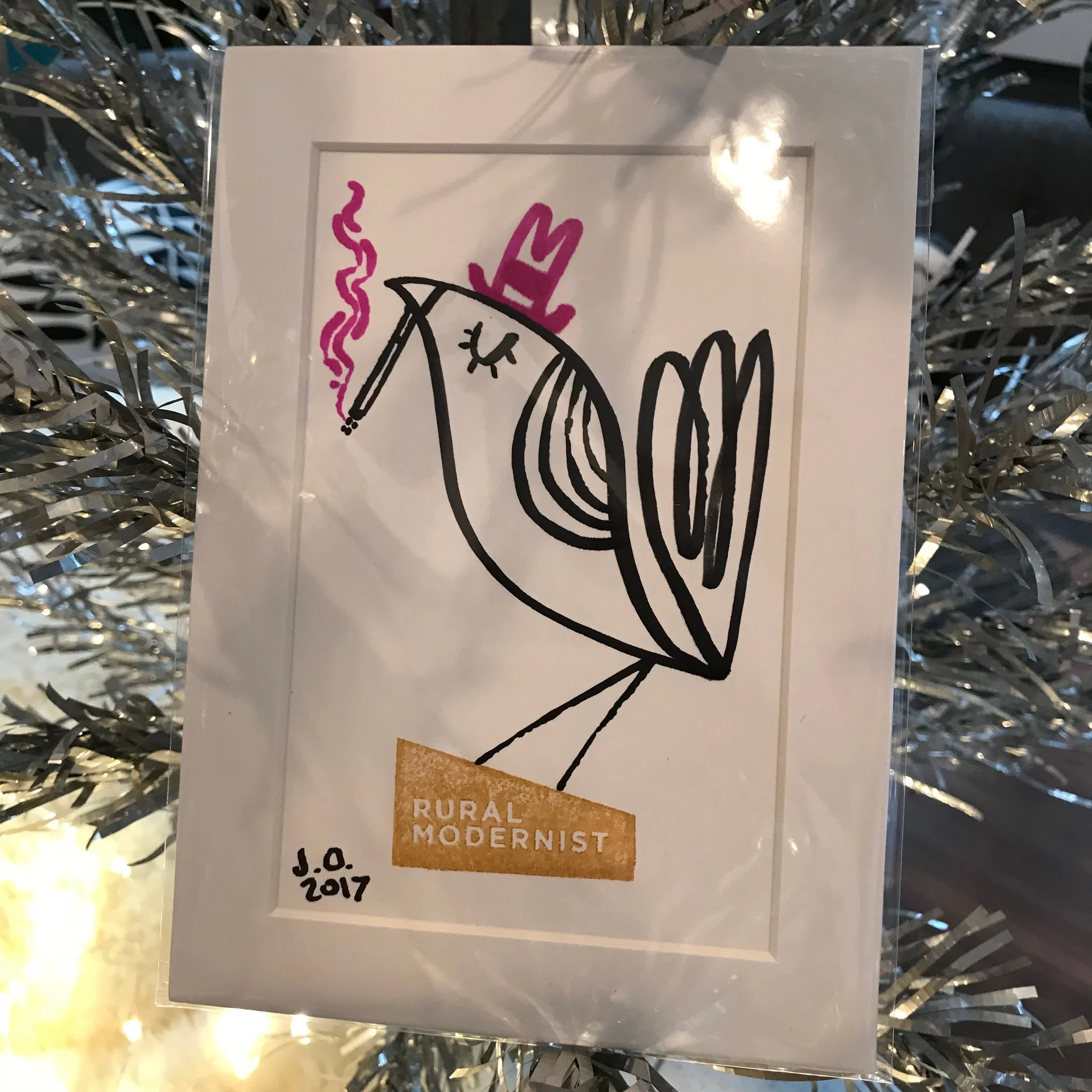 bird with pink hat smoking a cigarette