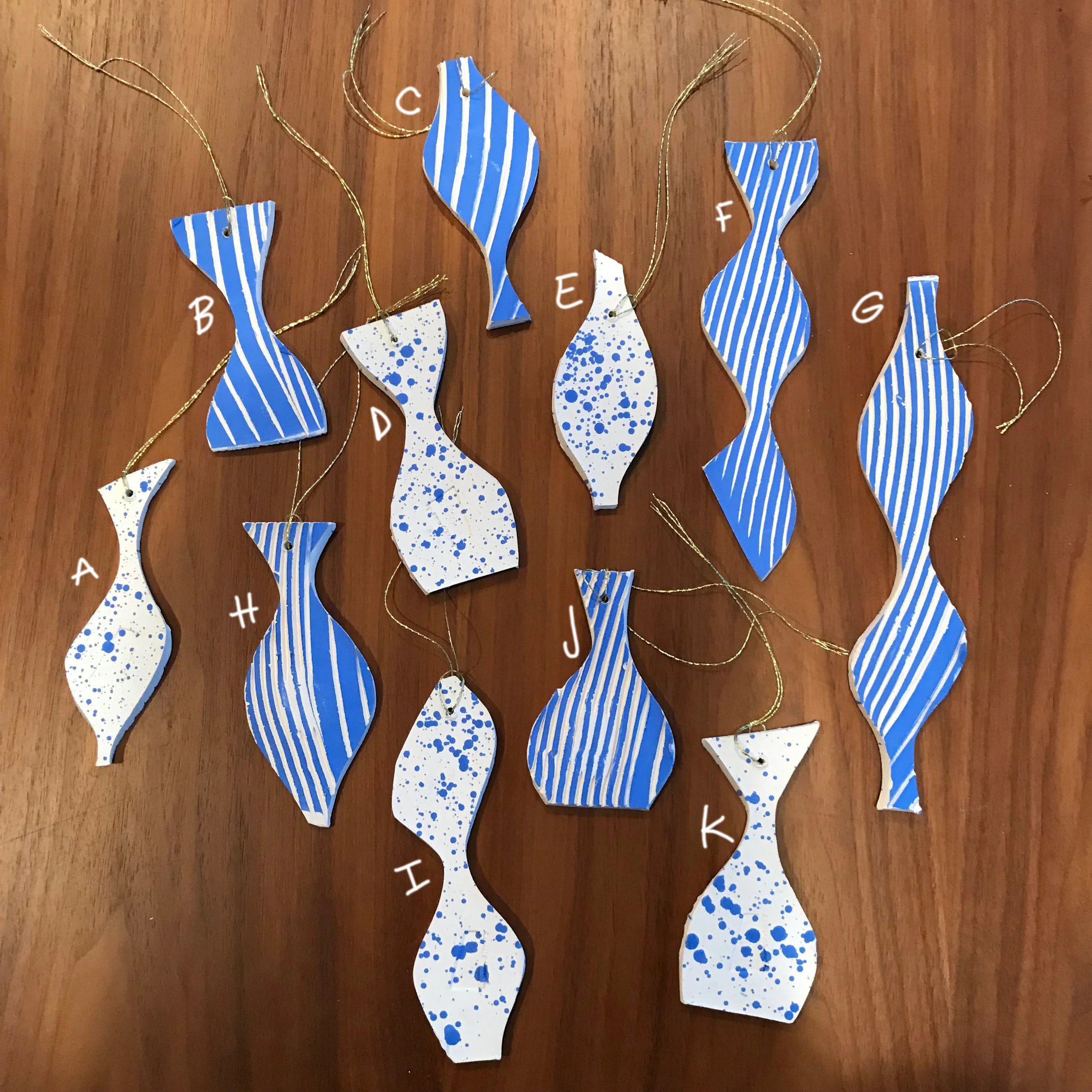 5" - 9" blue wavy ornaments