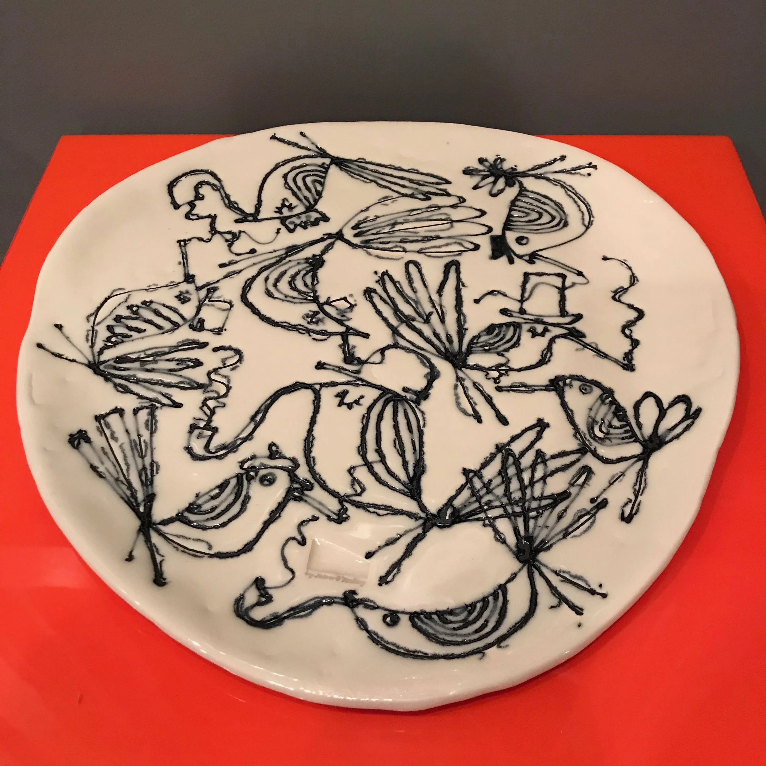 13" platter with smoking birds