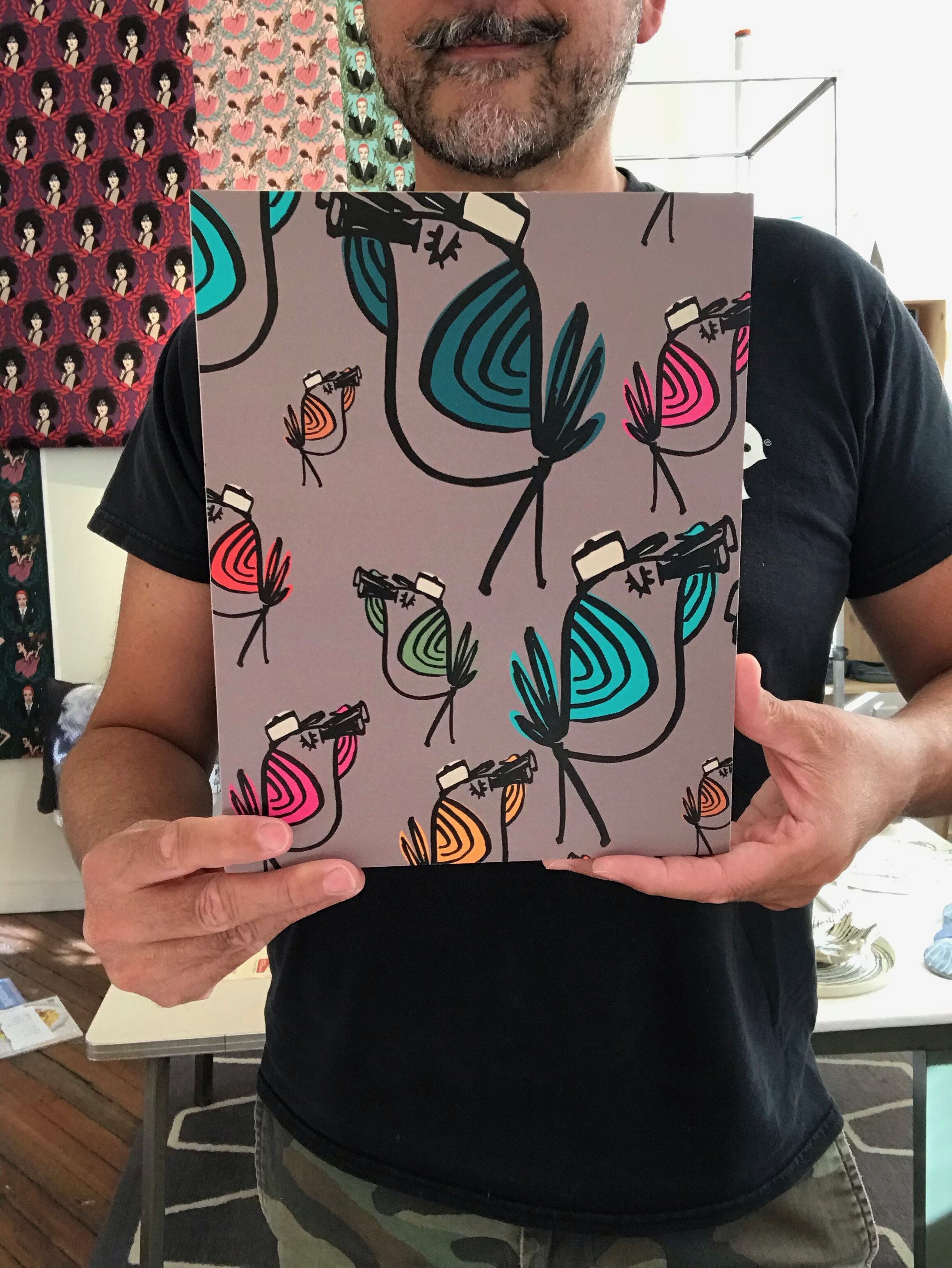 Birds on wood panel, grey 