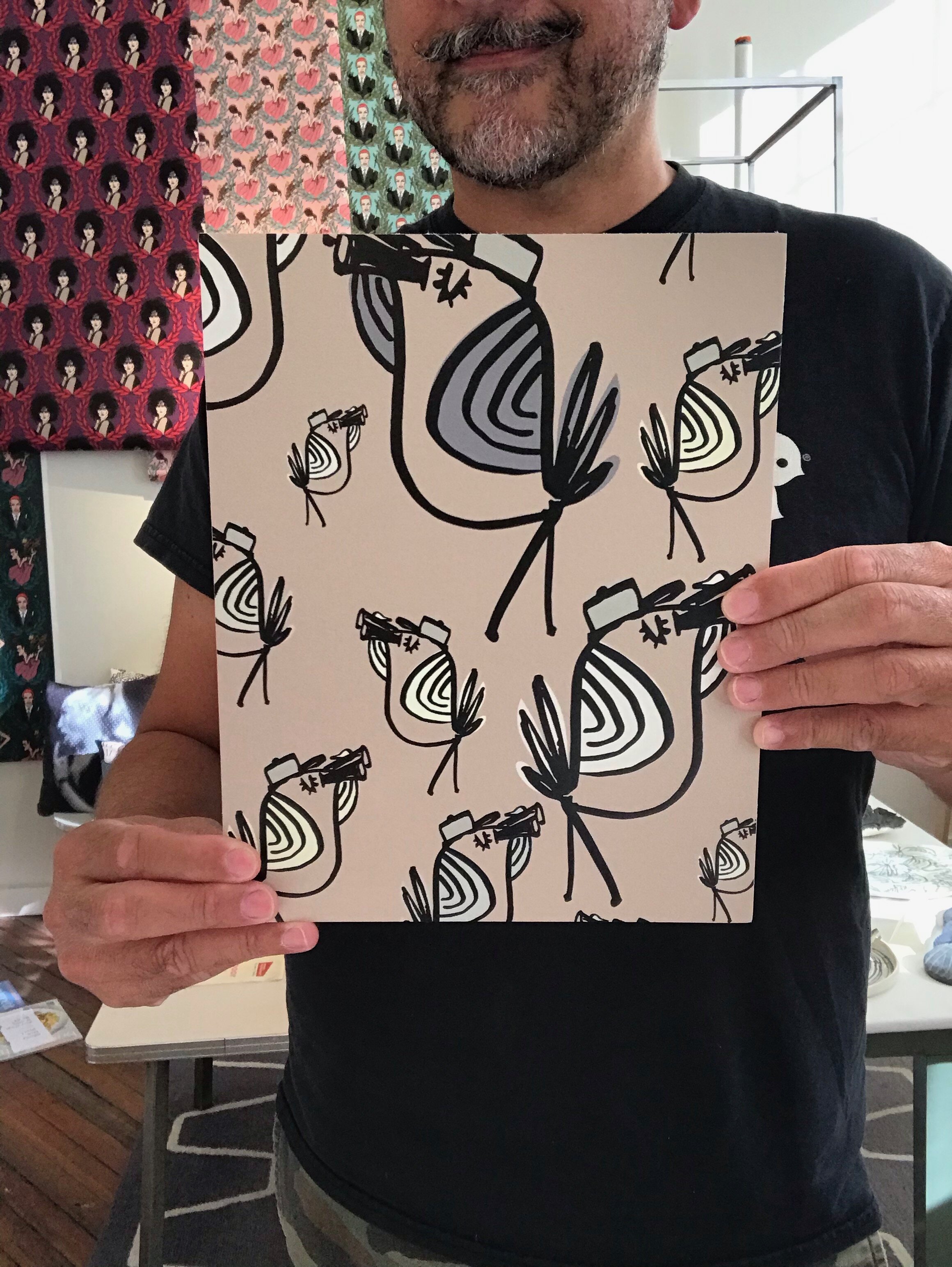 Birds on wood panel, khaki