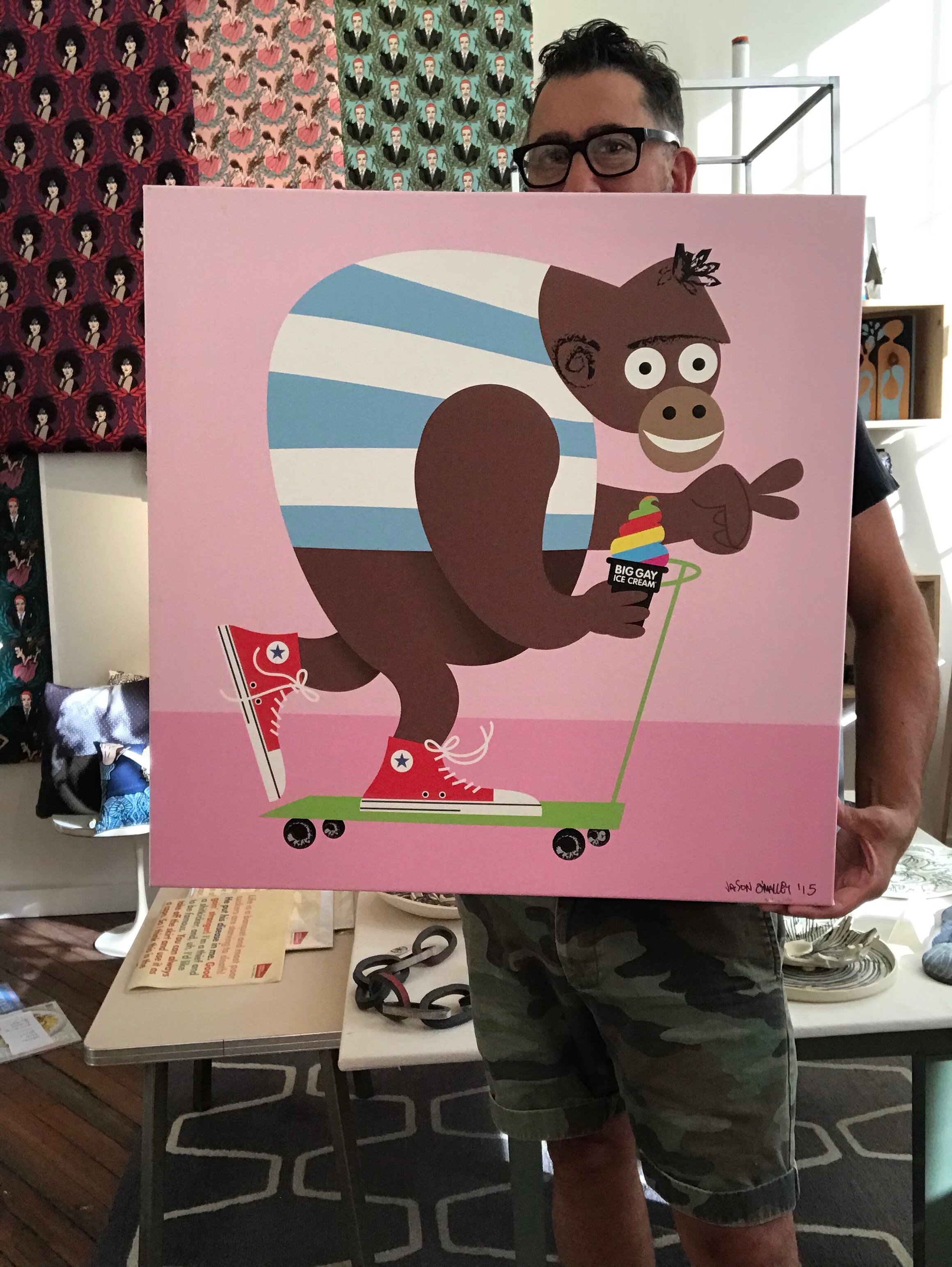 Gorilla on scooter for Big Gay Ice Cream