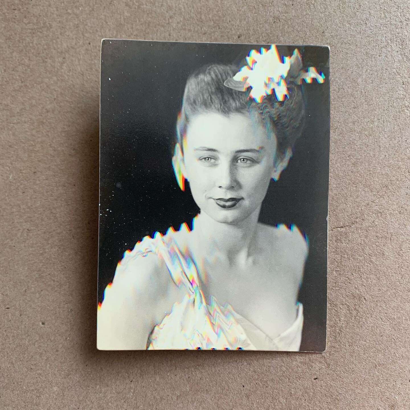 She wore a white gardenia in her hair

Distressed pigment print, edition 5 plus 2 ap, 2024

#madgecameron #fixed #experimentalphotography #vernacularphotography