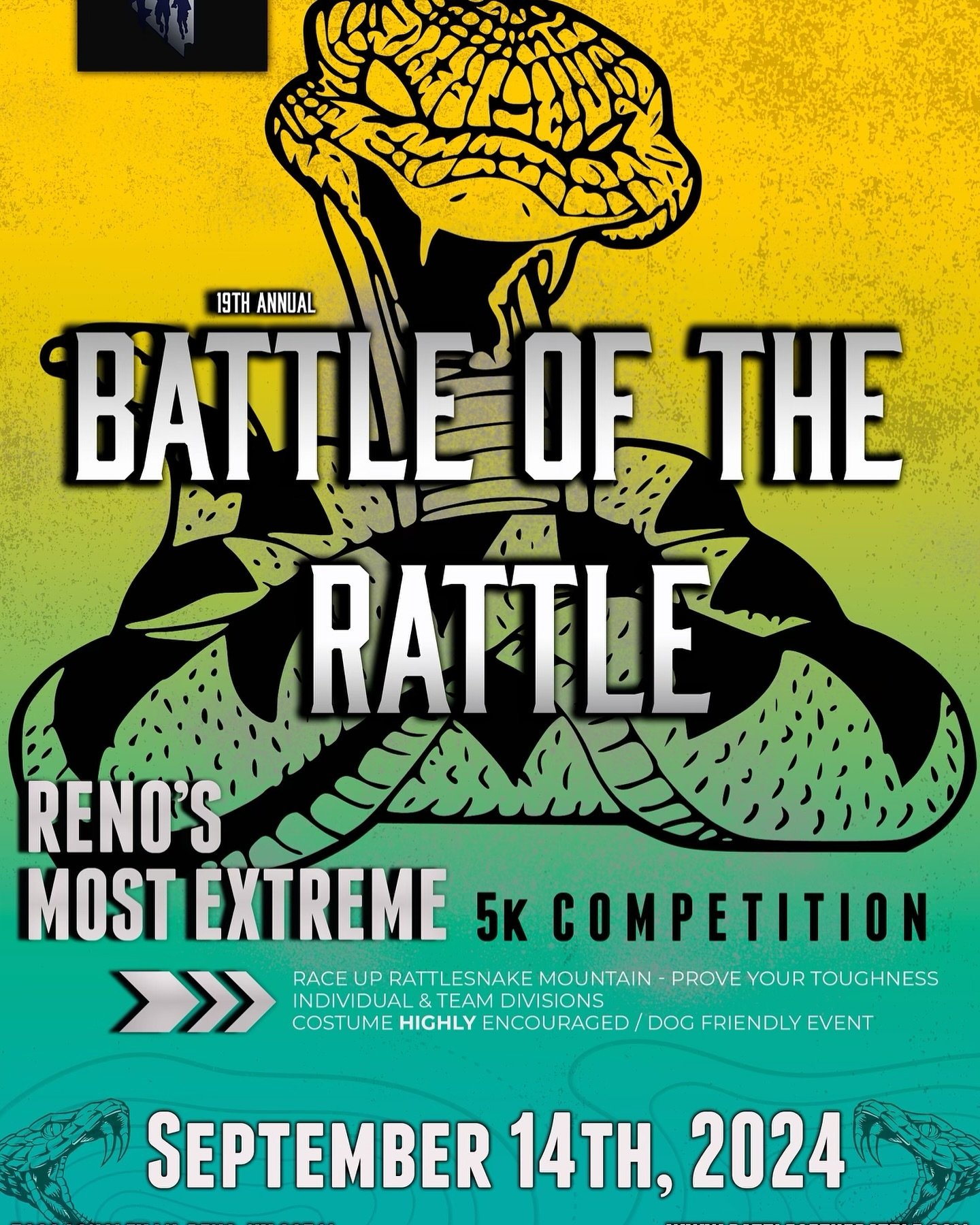 Registration is open. Race day September 14 at 10 AM. Come run as an individual or as a team of four,Reno&rsquo;s most extreme 5K running events. The race of rattlesnake Mountain. see link in our bio for website and online registration. Costumes high