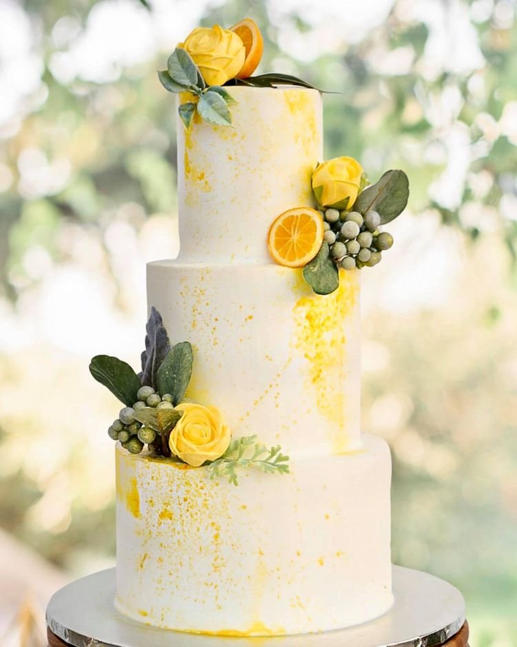 Lemon Raspberry Cake Accented With Flowers
