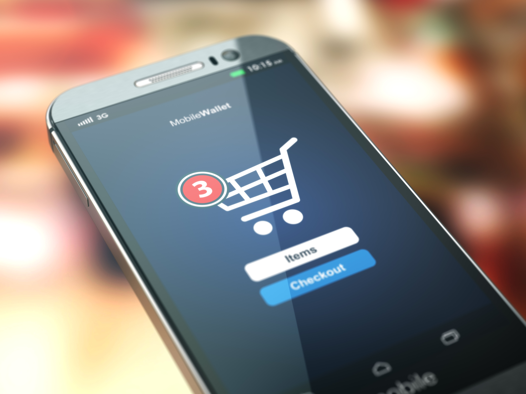 Smart phone displaying a ecommerce shopping site with 3 items in the cart.