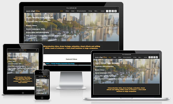 Sure Shot Film website displaying on different devices demonstrating its responsive web design.