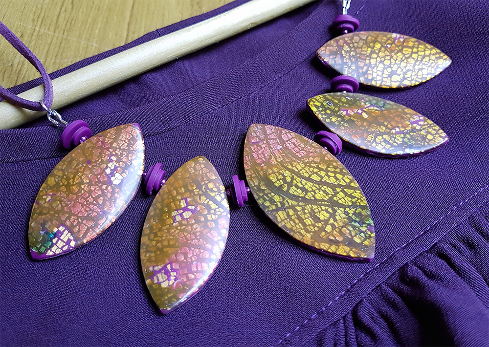 Purple, pink, gold and green sparkle necklace