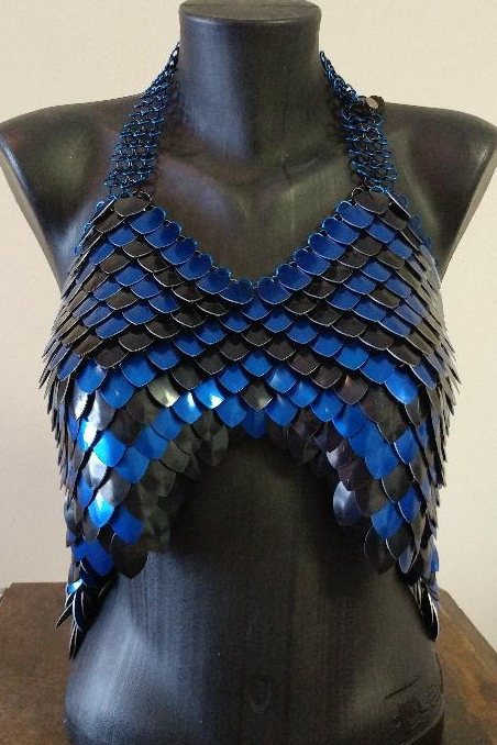 scalemaille halter top blue black scales