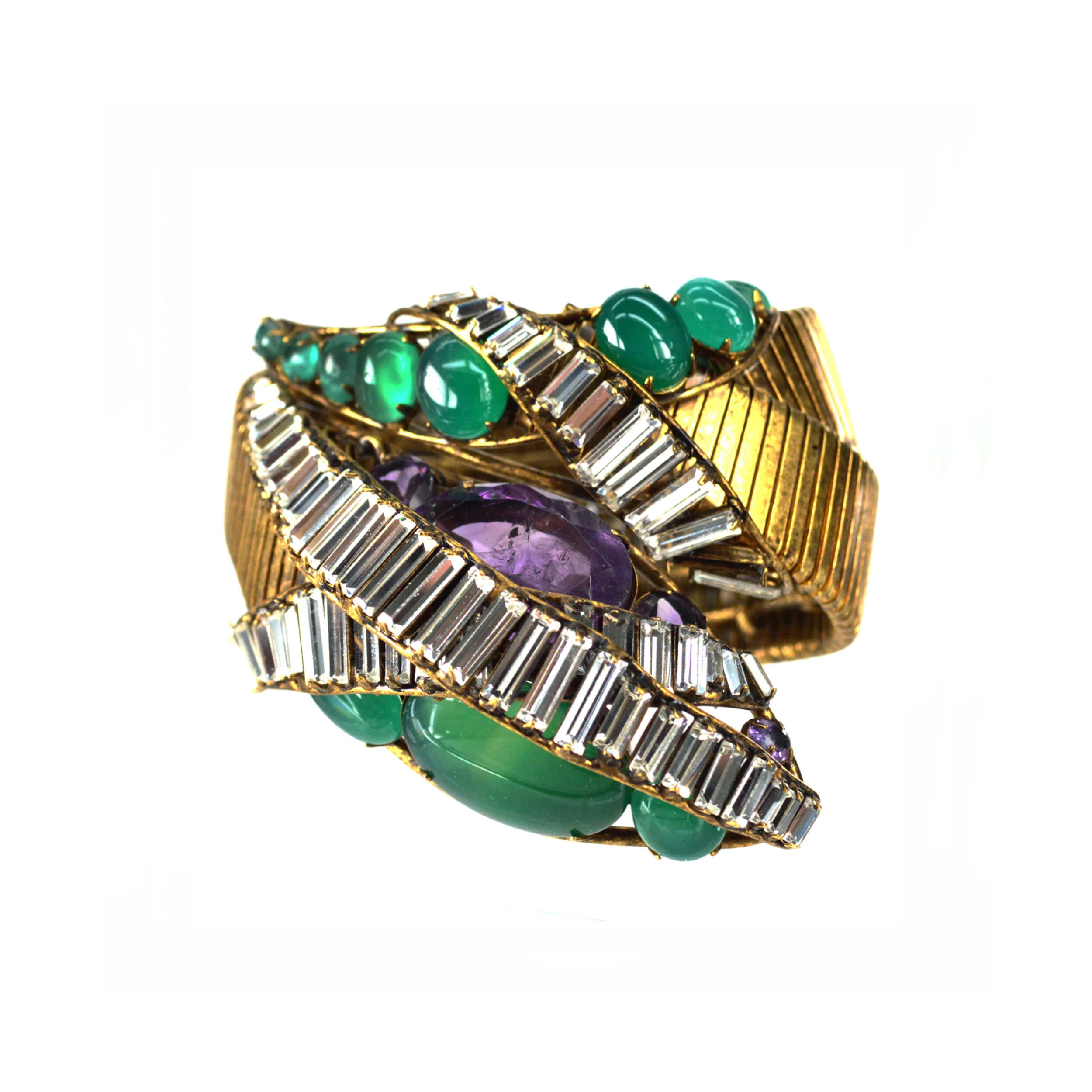 Green Agate and Gold Snake Cuff (CFSNK-39GA)