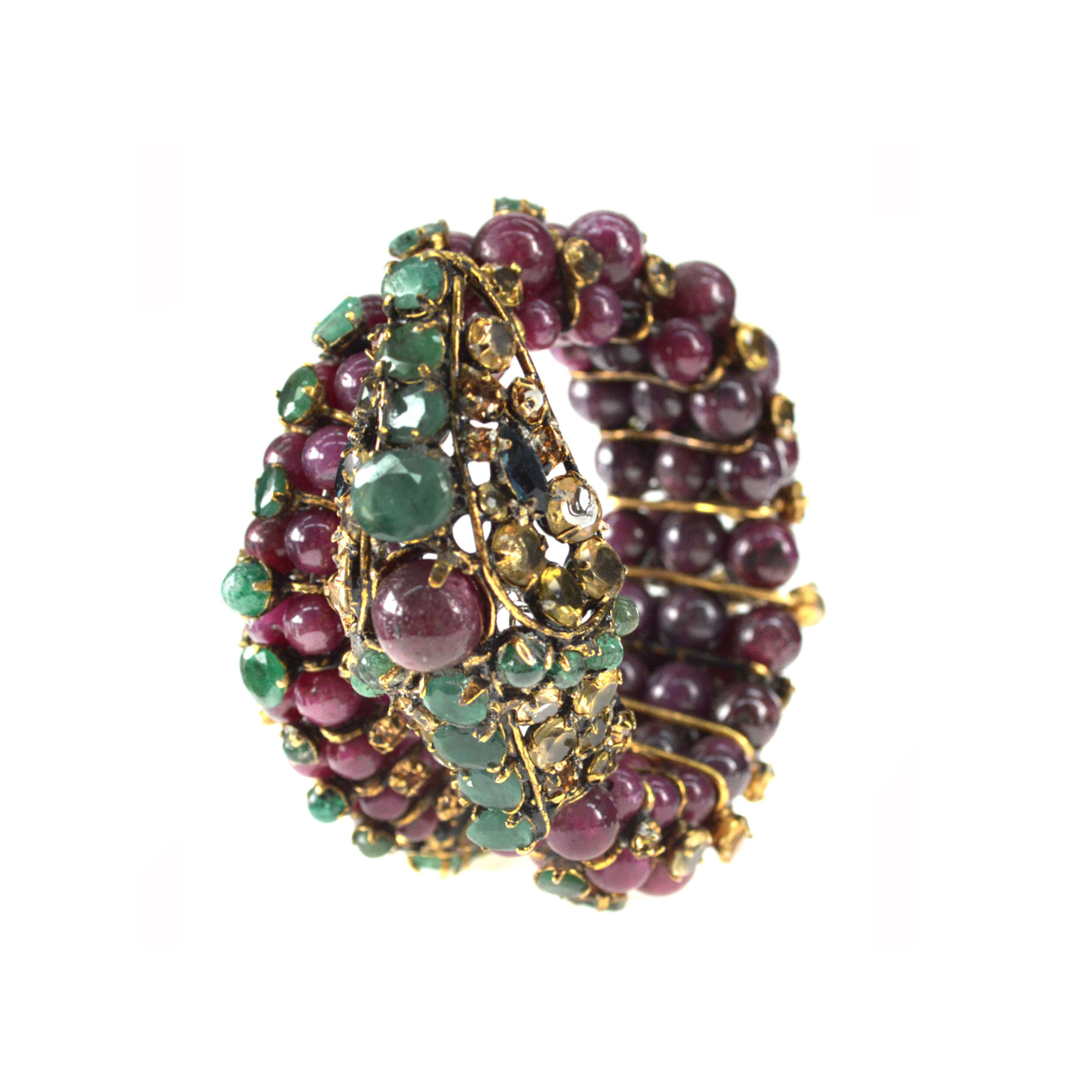 snake-reptile-serpent-bracelet-cuff-iradj-moini-statement-jewelry-ruby-emerald-citrine