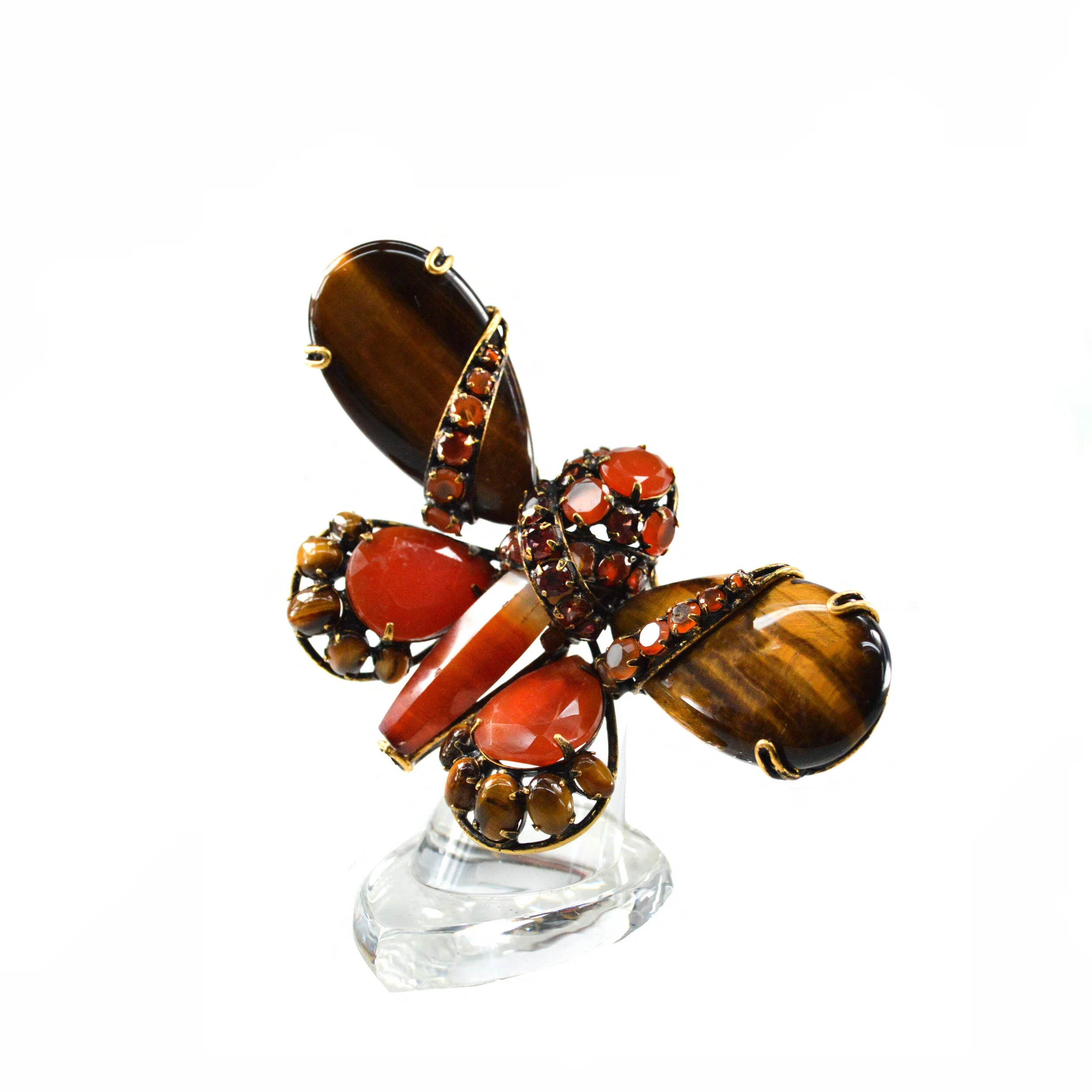 Tiger Eye and Carnelian Butterfly Ring (RGBF-3C)
