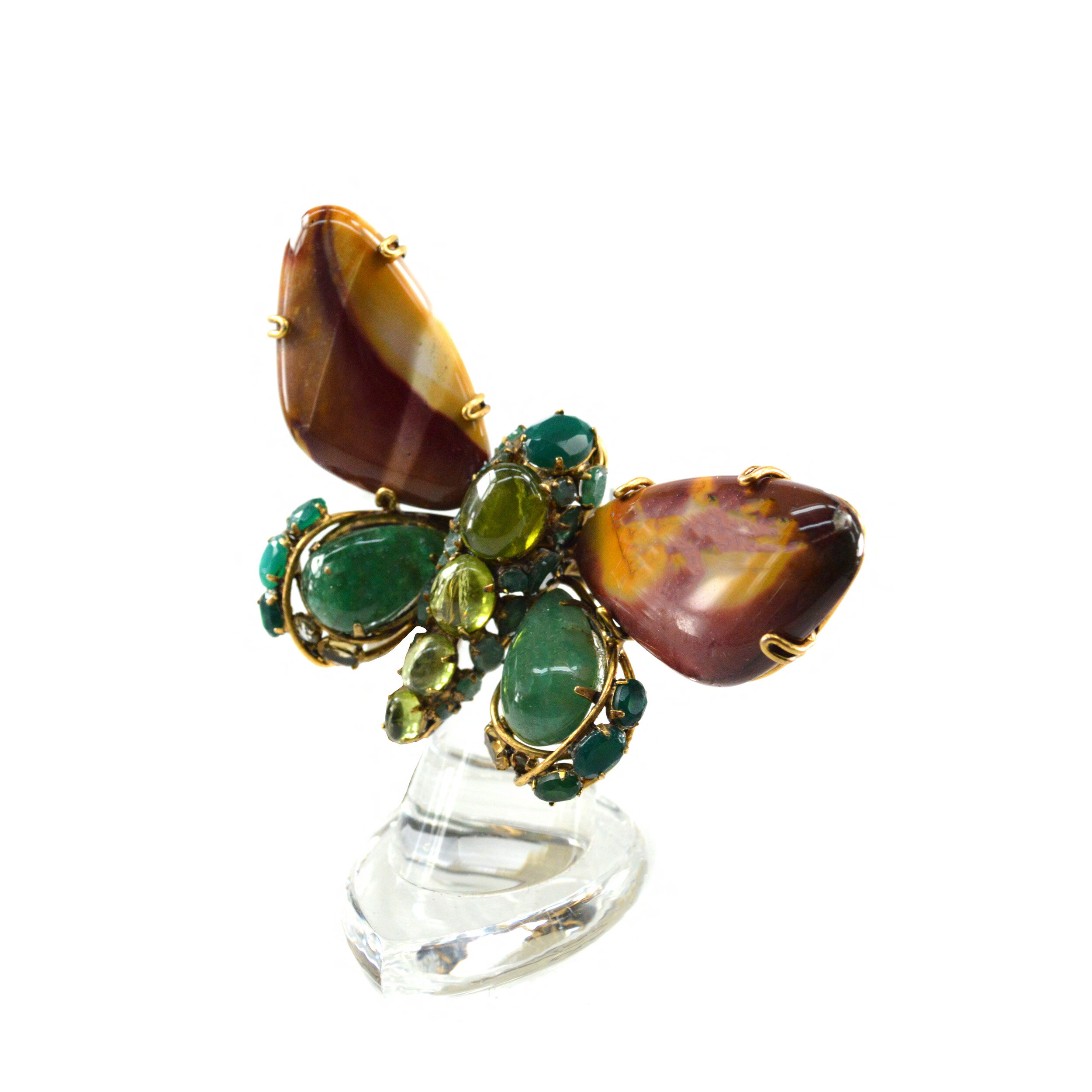 Tiger Eye and Emerald Butterfly Ring (RGBF-3T)