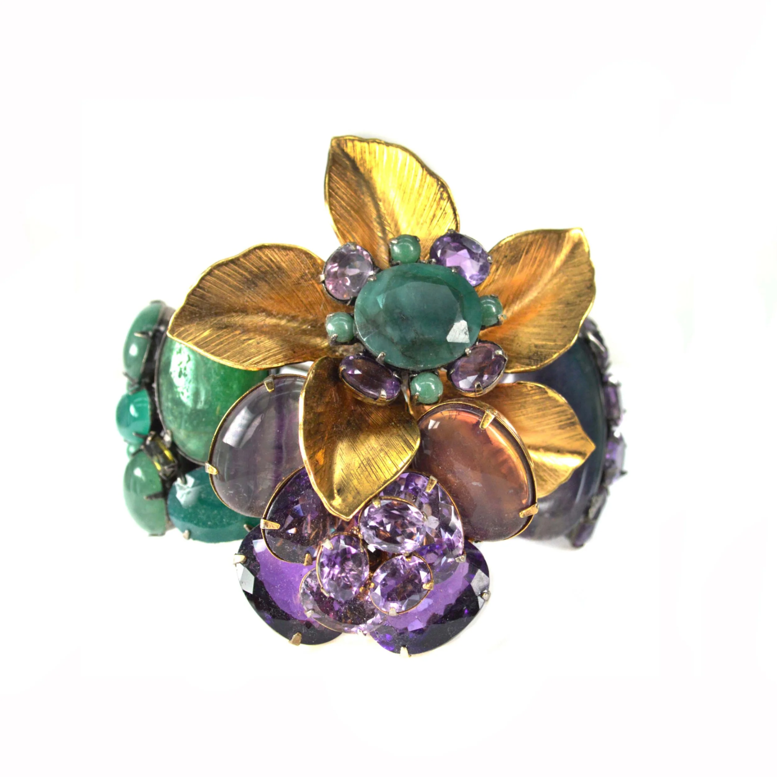 Amethyst and Gold Flower Cuff with Pin (CF2F-11A)