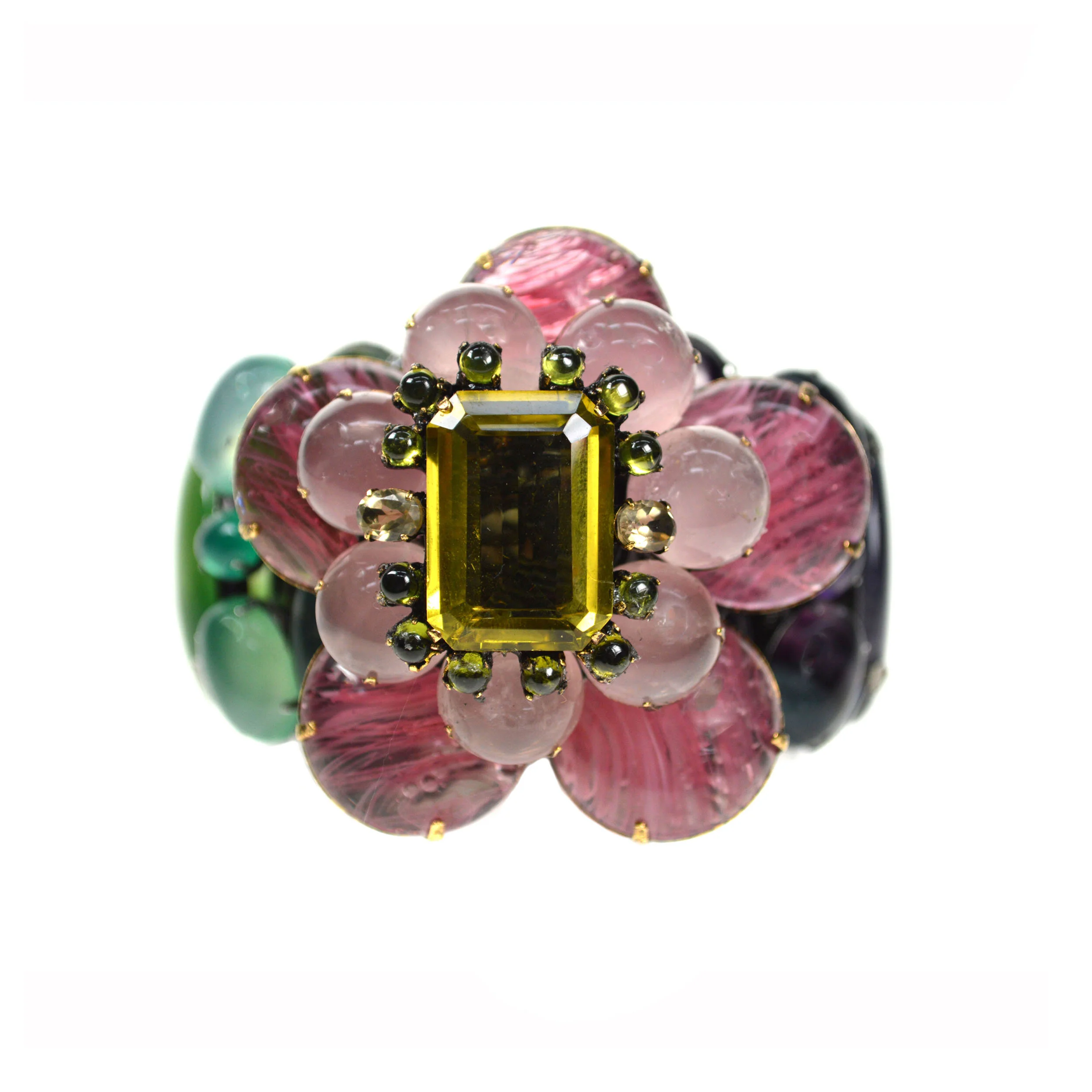 Statement Rainbow Flower Cuff with Pin (CF1F-12R)