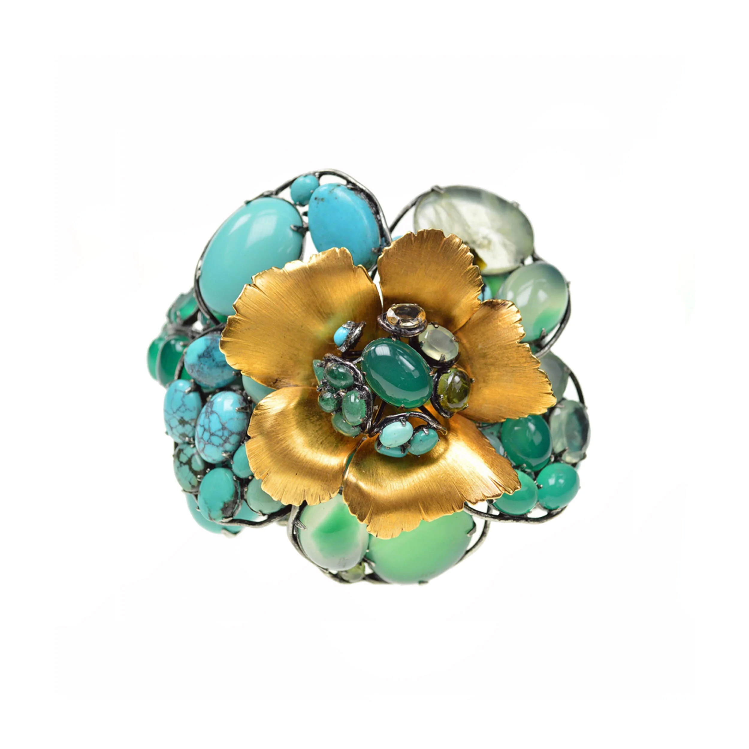 Turquoise and Gold Flower Cuff with Pin (CF1F-18)