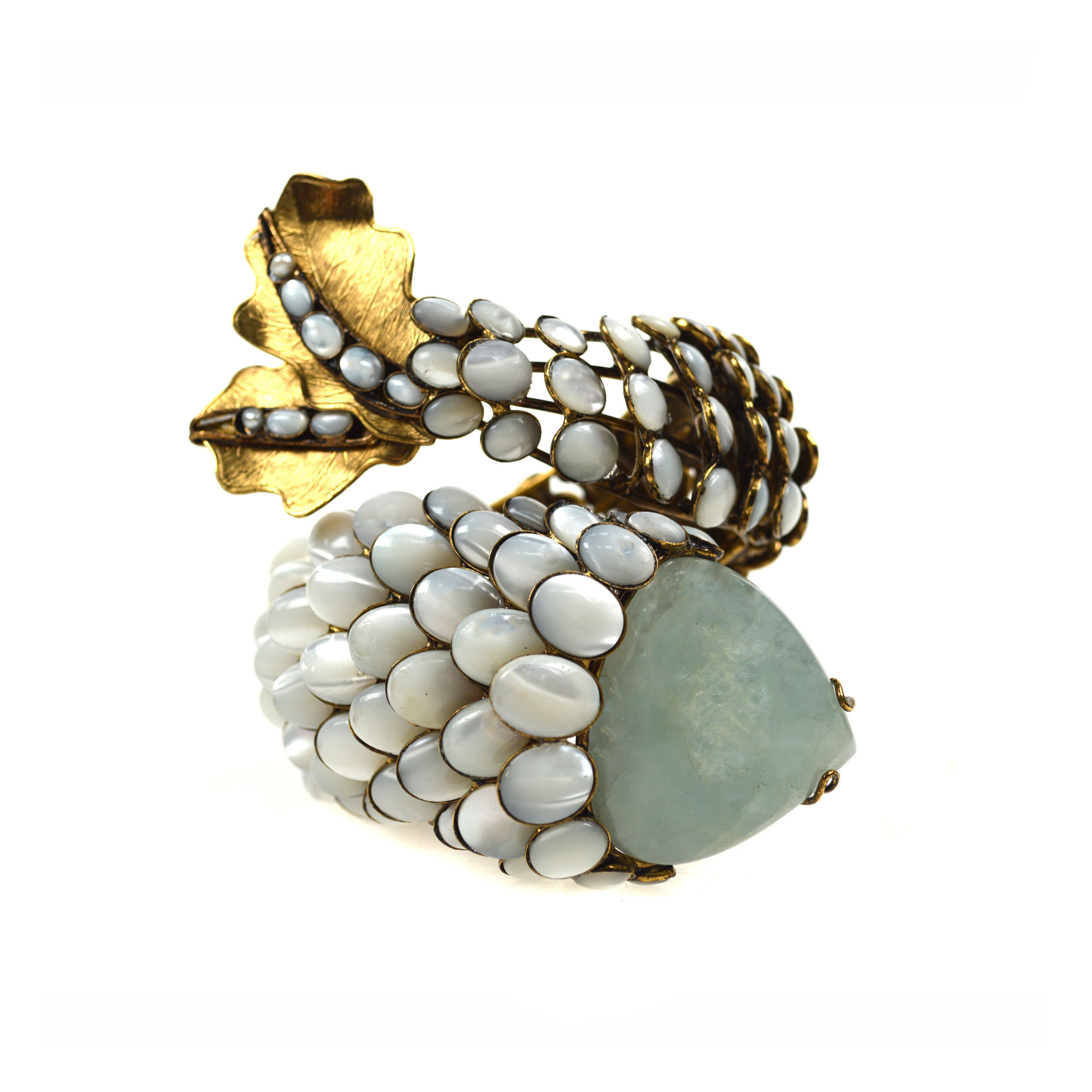 bracelet-cuff-statement-costume-iradj-moini-jewelry-fish-animal-mother-pearl-aquamarine