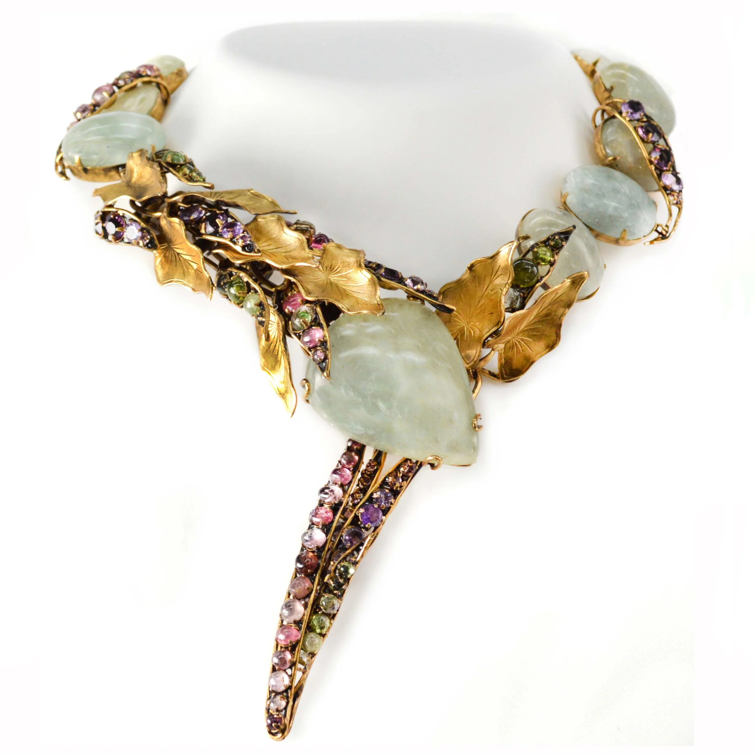choker-necklace-iradj-moini-statement-jewelry-snake-reptile-serpent-aquamarine-gold-leaf-tourmaline-amethyst