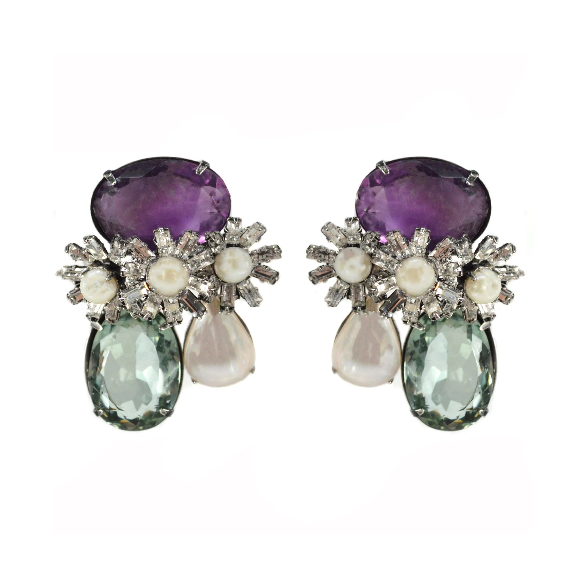 Amethyst and Pearl Flower Drops (ED3F-20A)