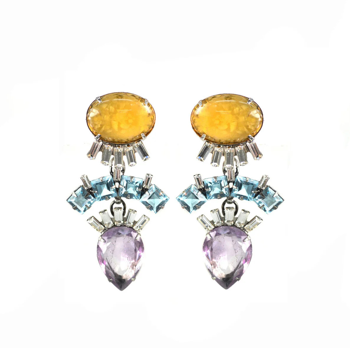 clip-drop-crescent-earrings-iradj-moini-statement-jewelry-costume-amethyst-crystal-vintage-topaz-citrine-moon