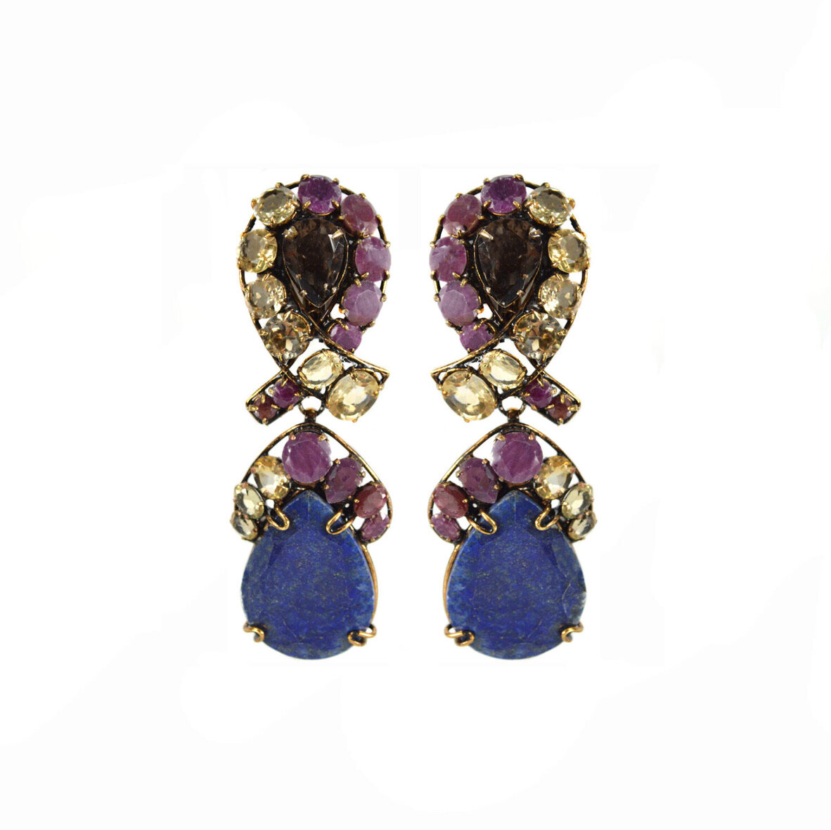 clip-drop-ribbon-bow-earrings-iradj-moini-statement-jewelry-costume-ruby-lapis-citrine-crystal