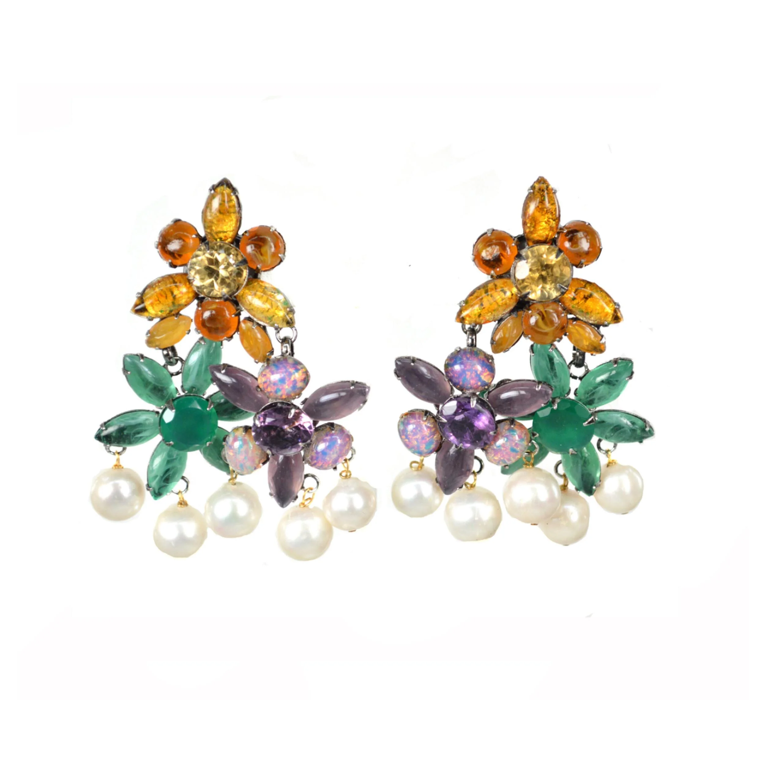 Triple Flower and Pearl Drops (ED3F-25)