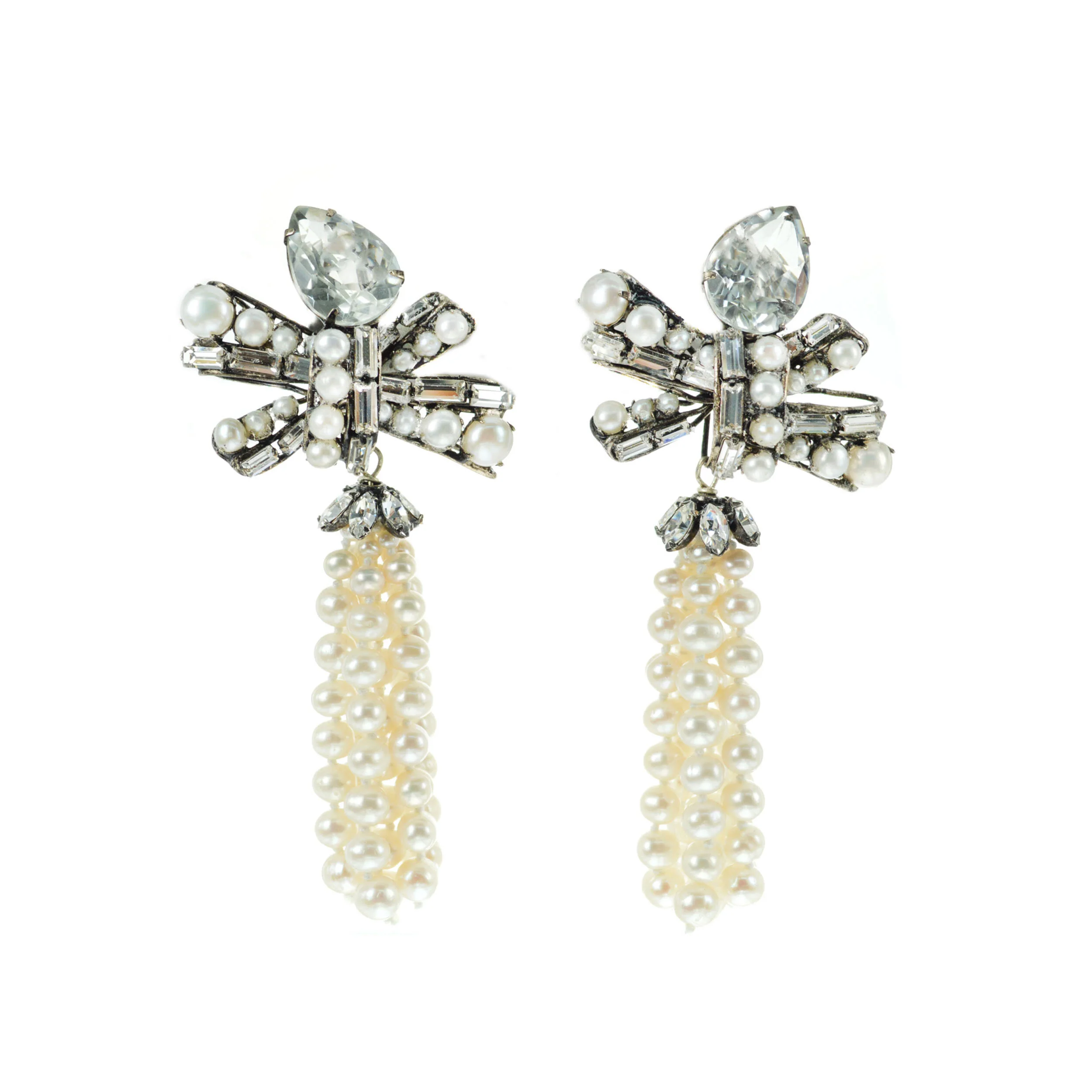 Pearl and Rock Crystal Tassel Earrings (EDTSL-34RC)