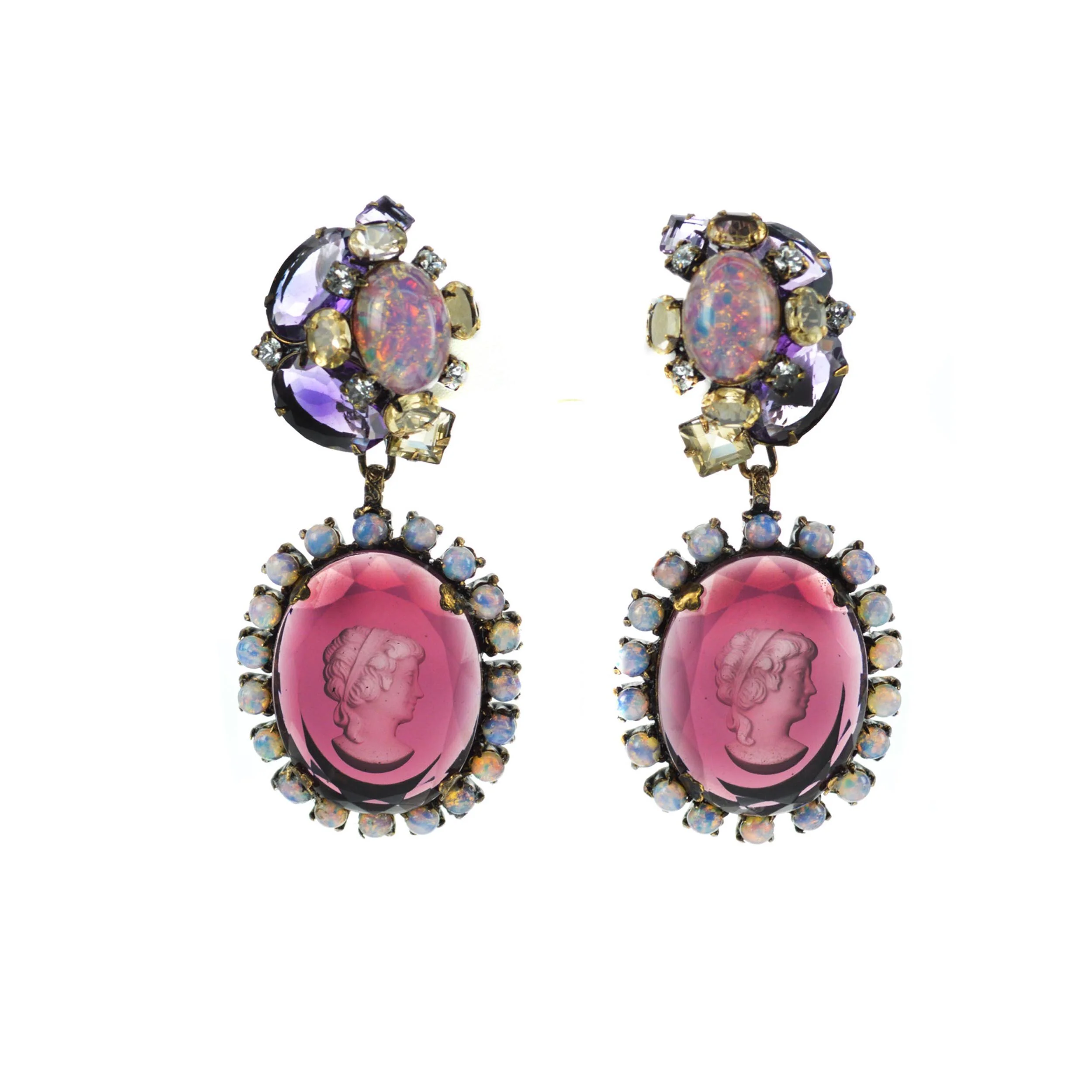 Carved Czech Amethyst Drop Earrings (EDFC-5)