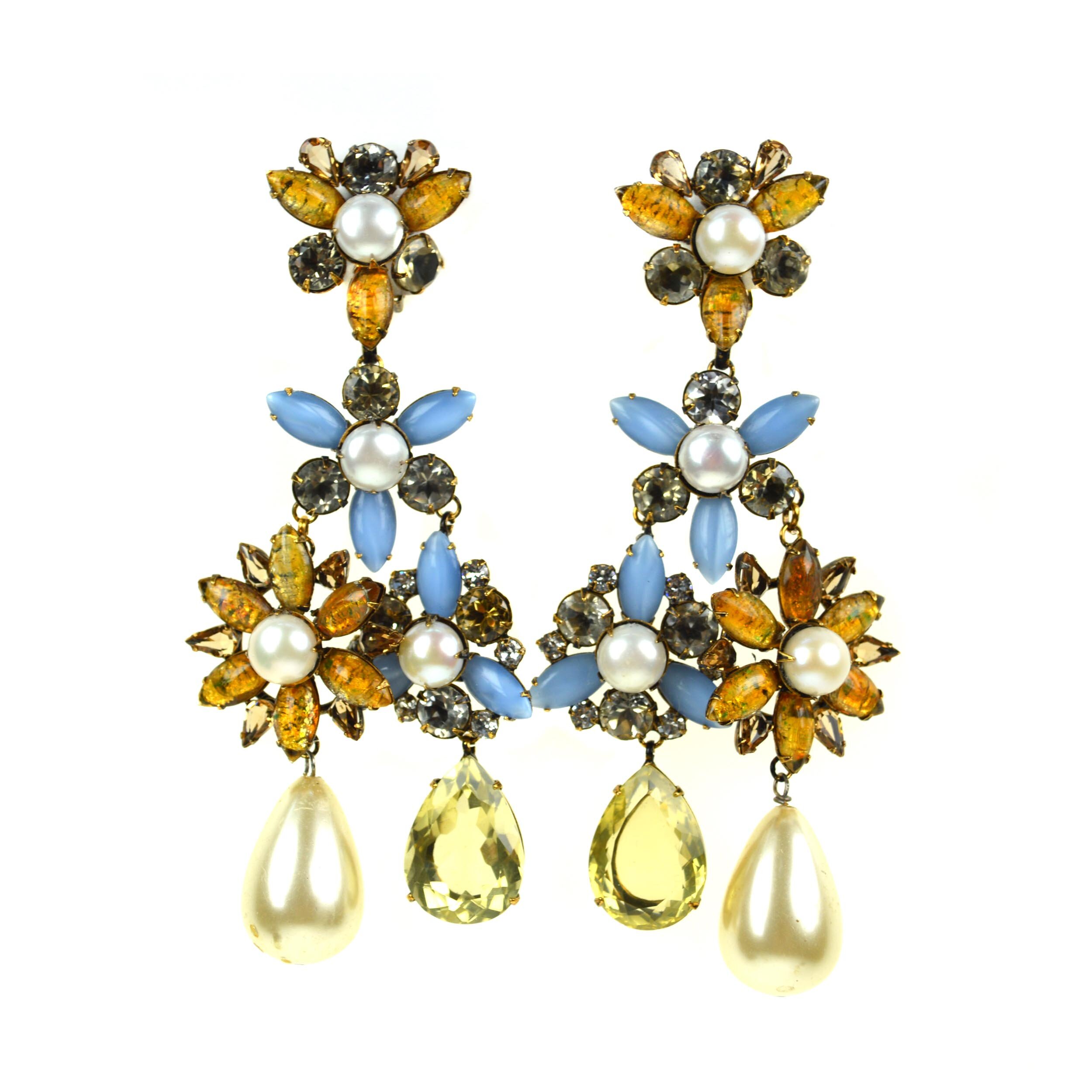 Multi Flower Citrine and Pearl Earrings (ED3F-19C)
