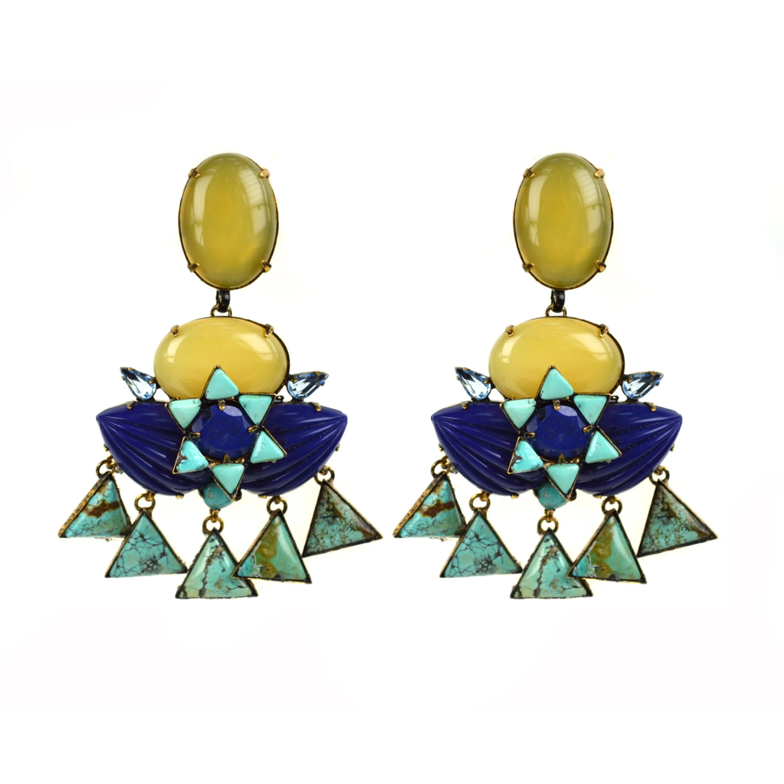 Yellow Agate and Lapis XL Drops (ED5D-12)