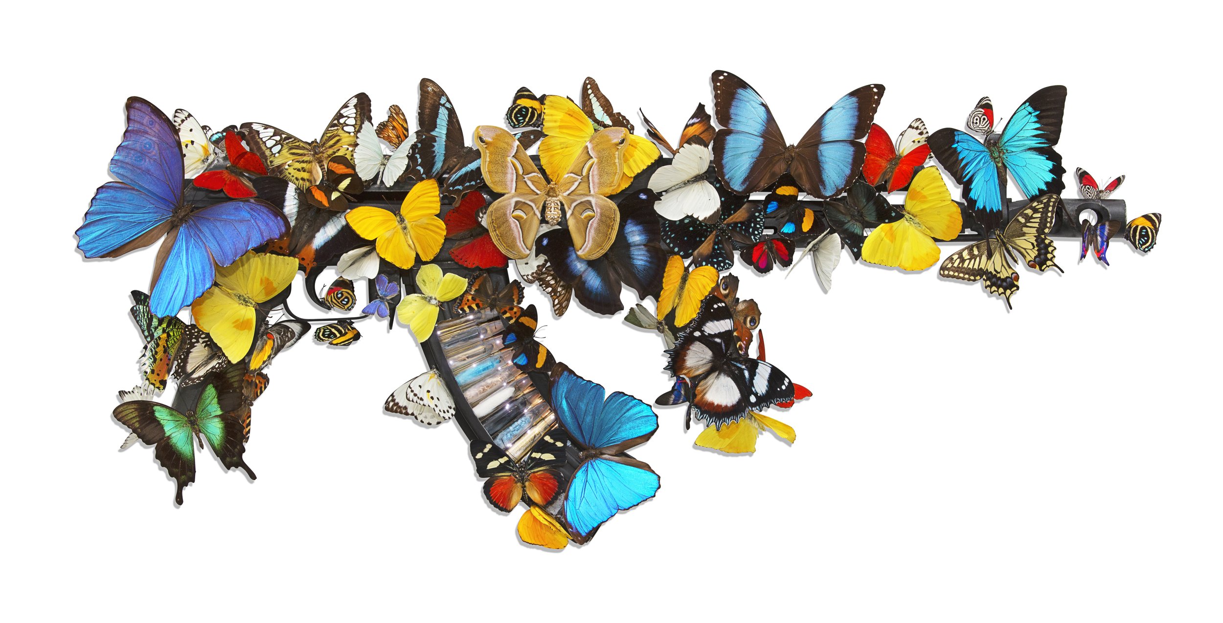 Bran Symondson, Beat of a Wing, 2019. (AK47 Embellished with Real Butterflies).jpg