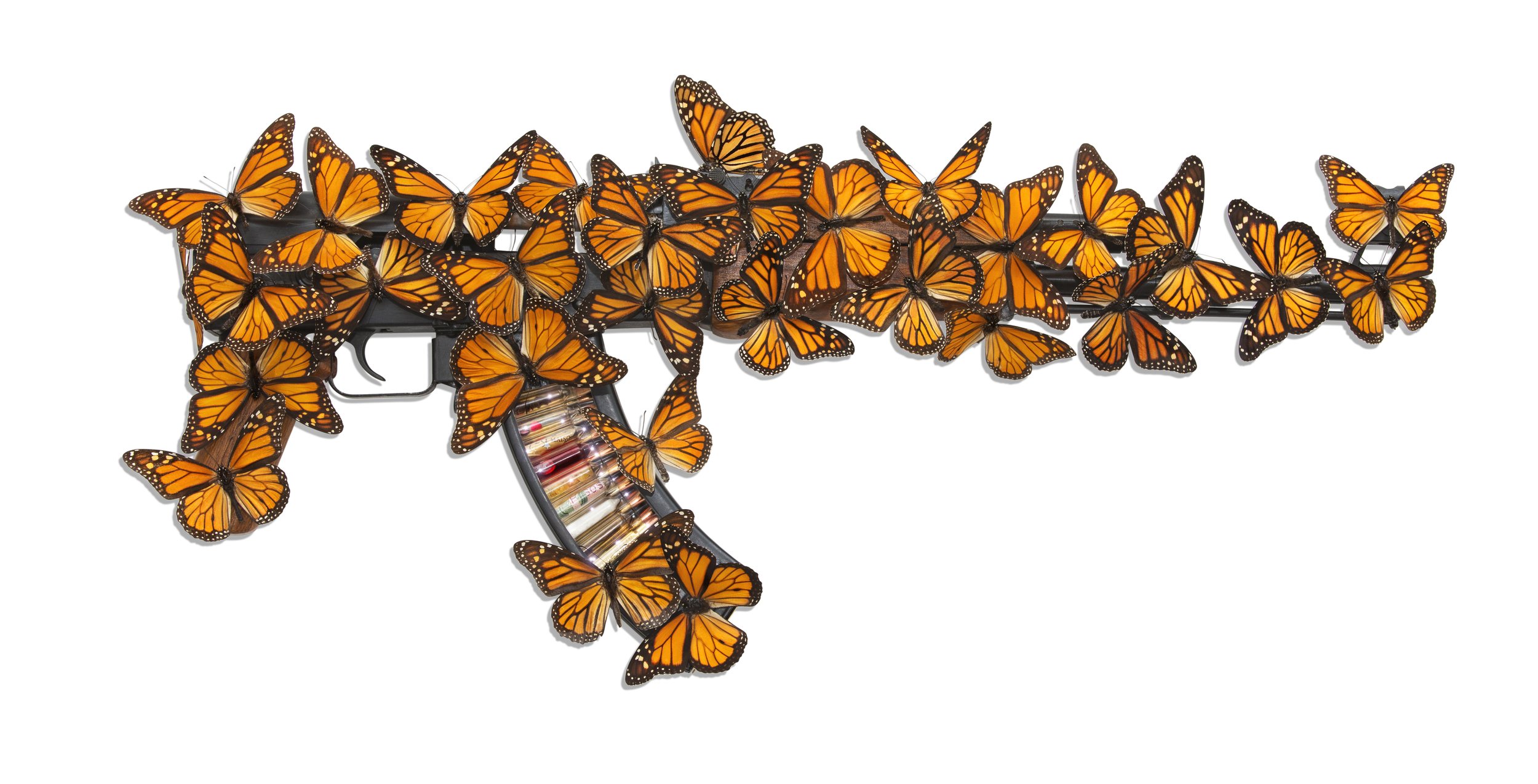 Bran Symondson, Cuerno De Chivo, 2020. (AK47 Embellished with Monarch Butterflies) .jpg
