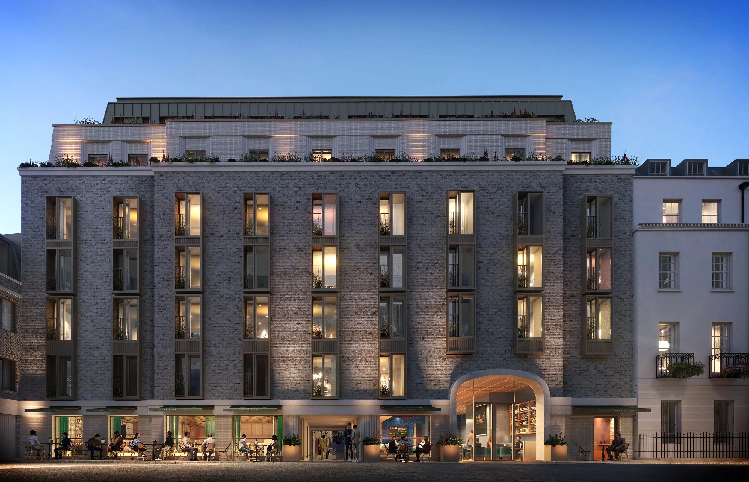 The Shepherd Mayfair - Exterior - Front Elevation Sunset shot.jpg