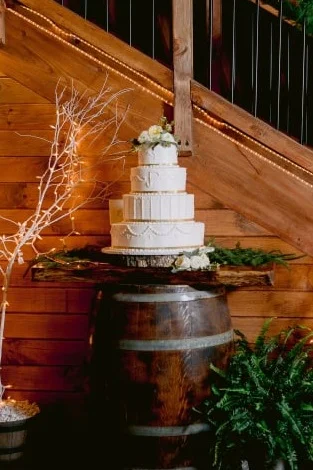 Venue: Barn at Glistening Pond , Cake: Minooka Pastry , Photographer: Danielle Coons